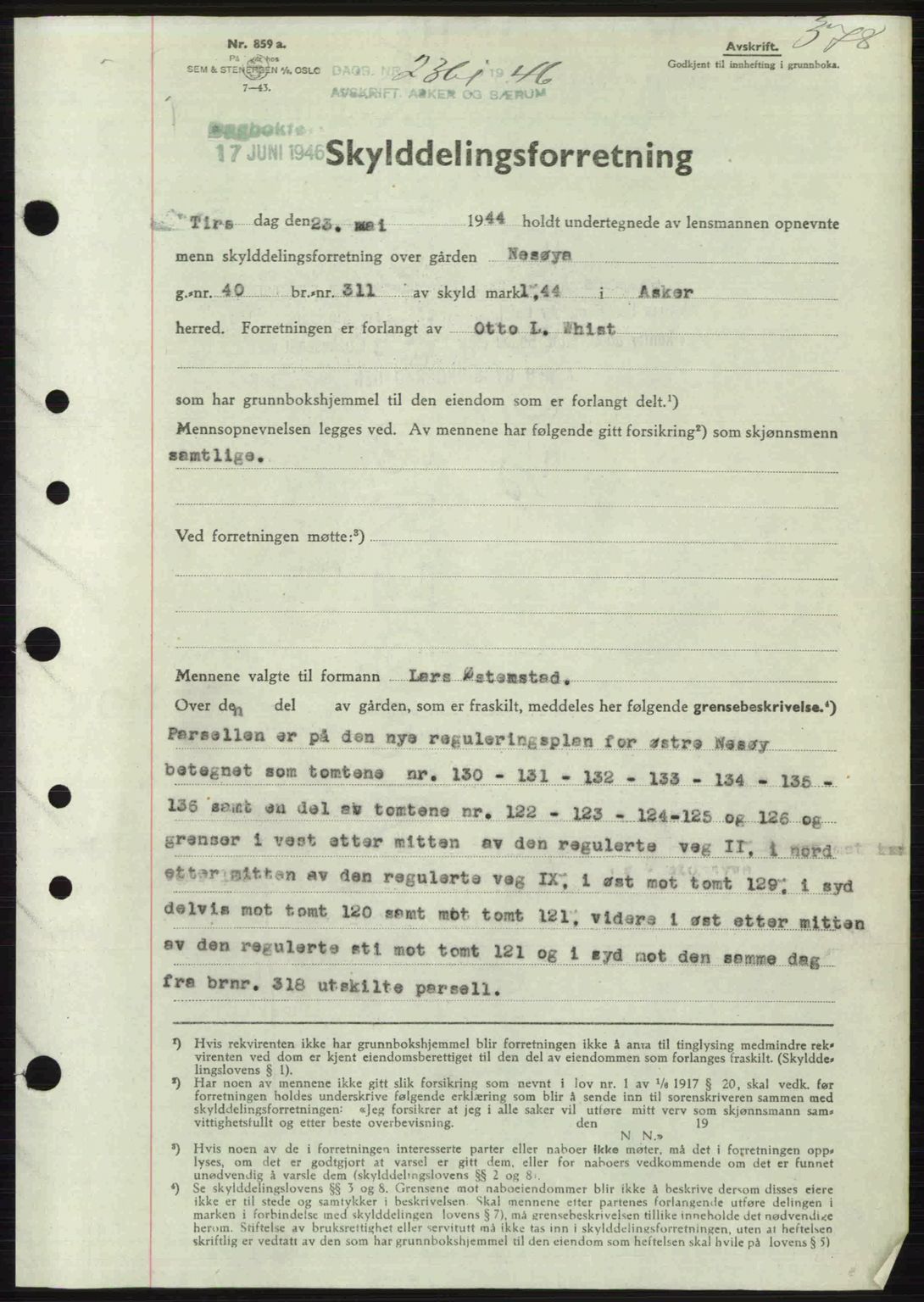 Aker herredsskriveri, AV/SAO-A-10896/G/Gb/Gbb/Gbbb/L0034: Mortgage book no. A80, 1946-1946, Diary no: : 2361/1946