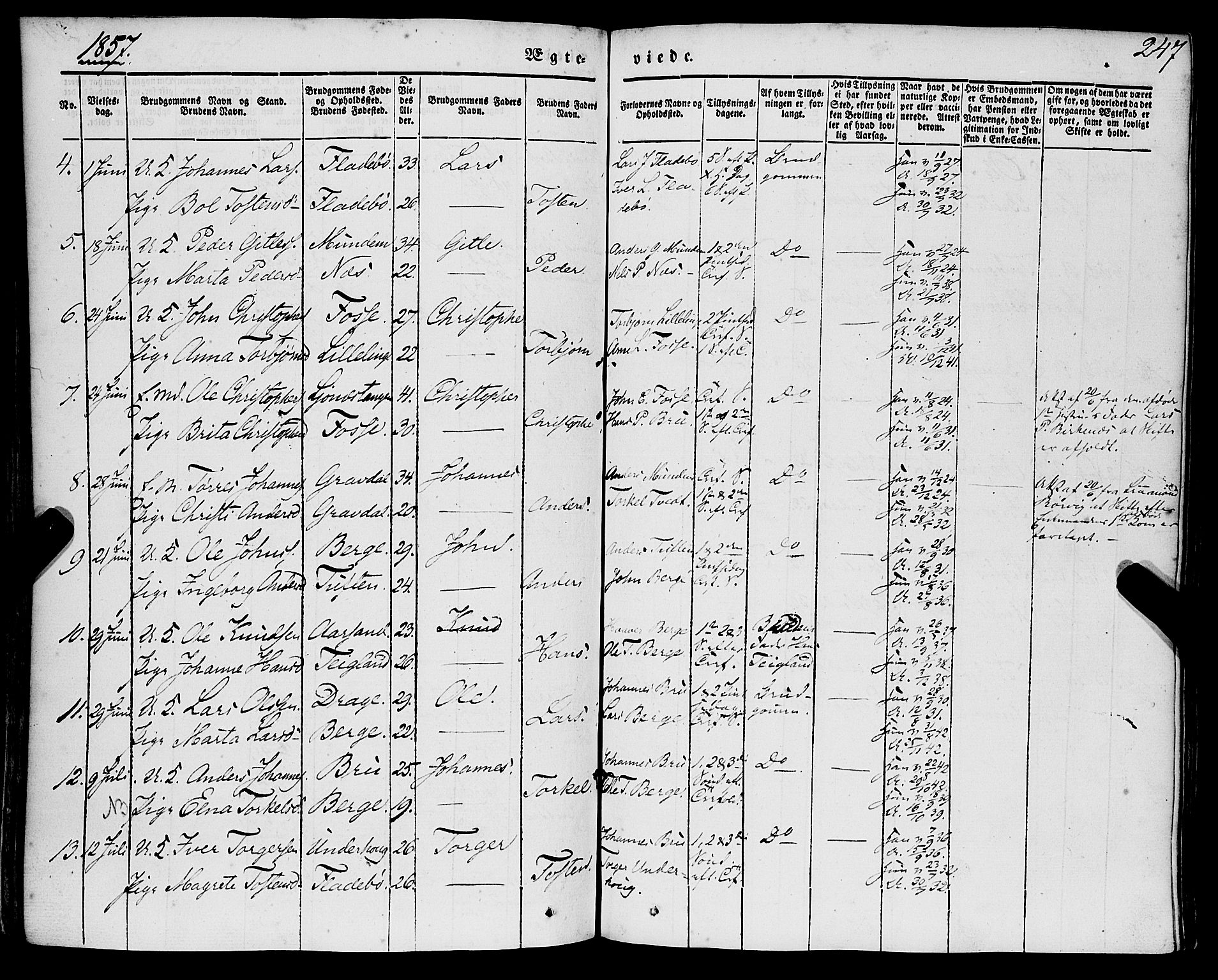 Strandebarm sokneprestembete, SAB/A-78401/H/Haa: Parish register (official) no. A 7, 1844-1872, p. 247