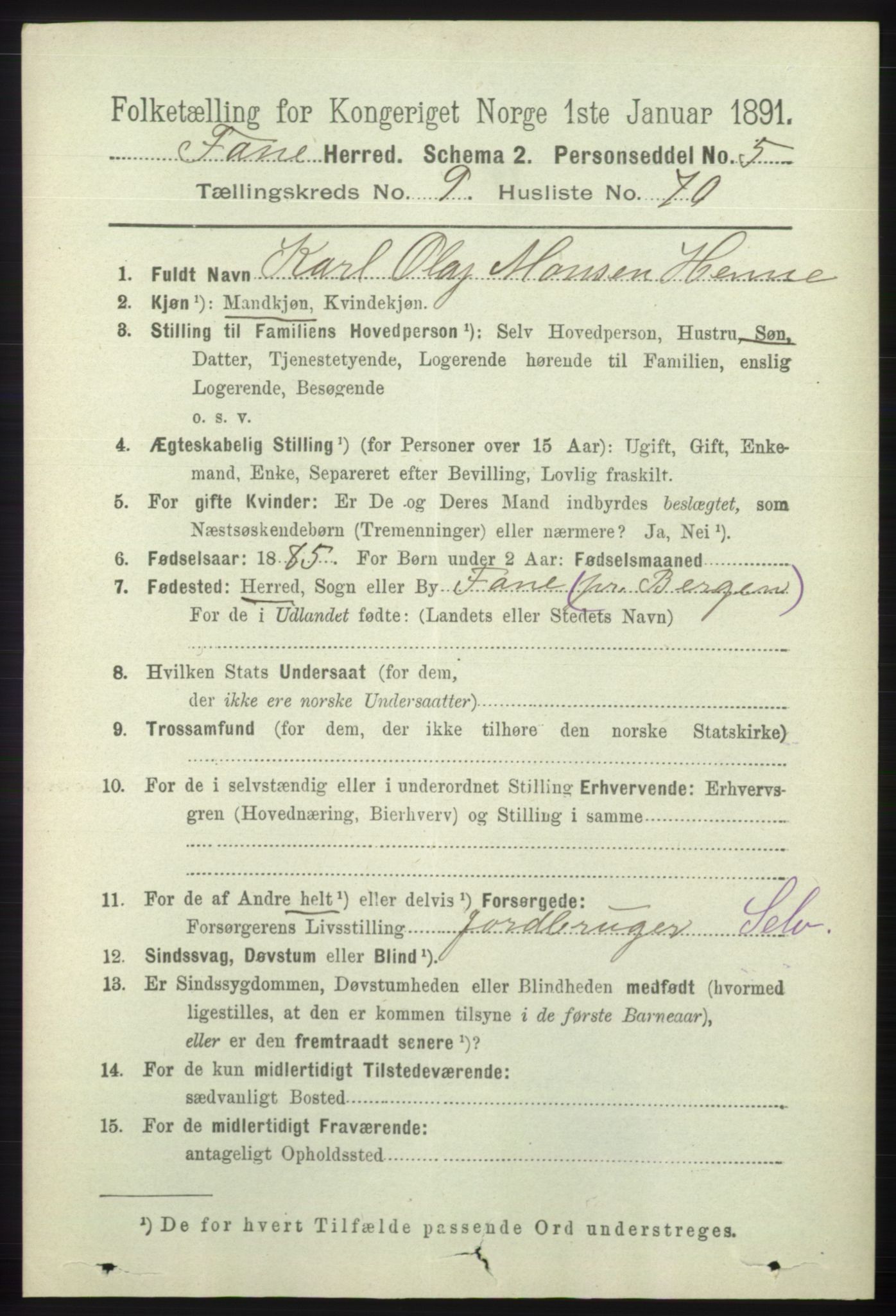 RA, 1891 census for 1249 Fana, 1891, p. 5345