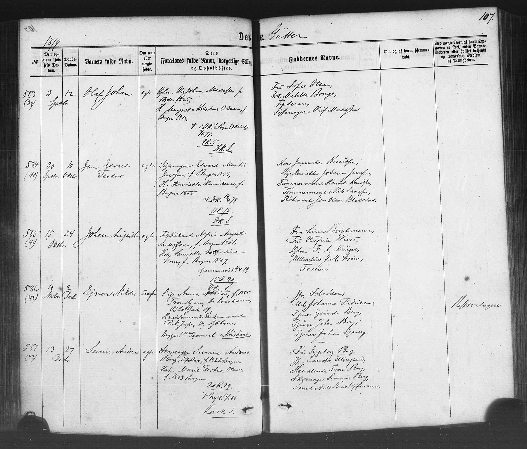 Fødselsstiftelsens sokneprestembete*, SAB/-: Parish register (official) no. A 1, 1863-1883, p. 107