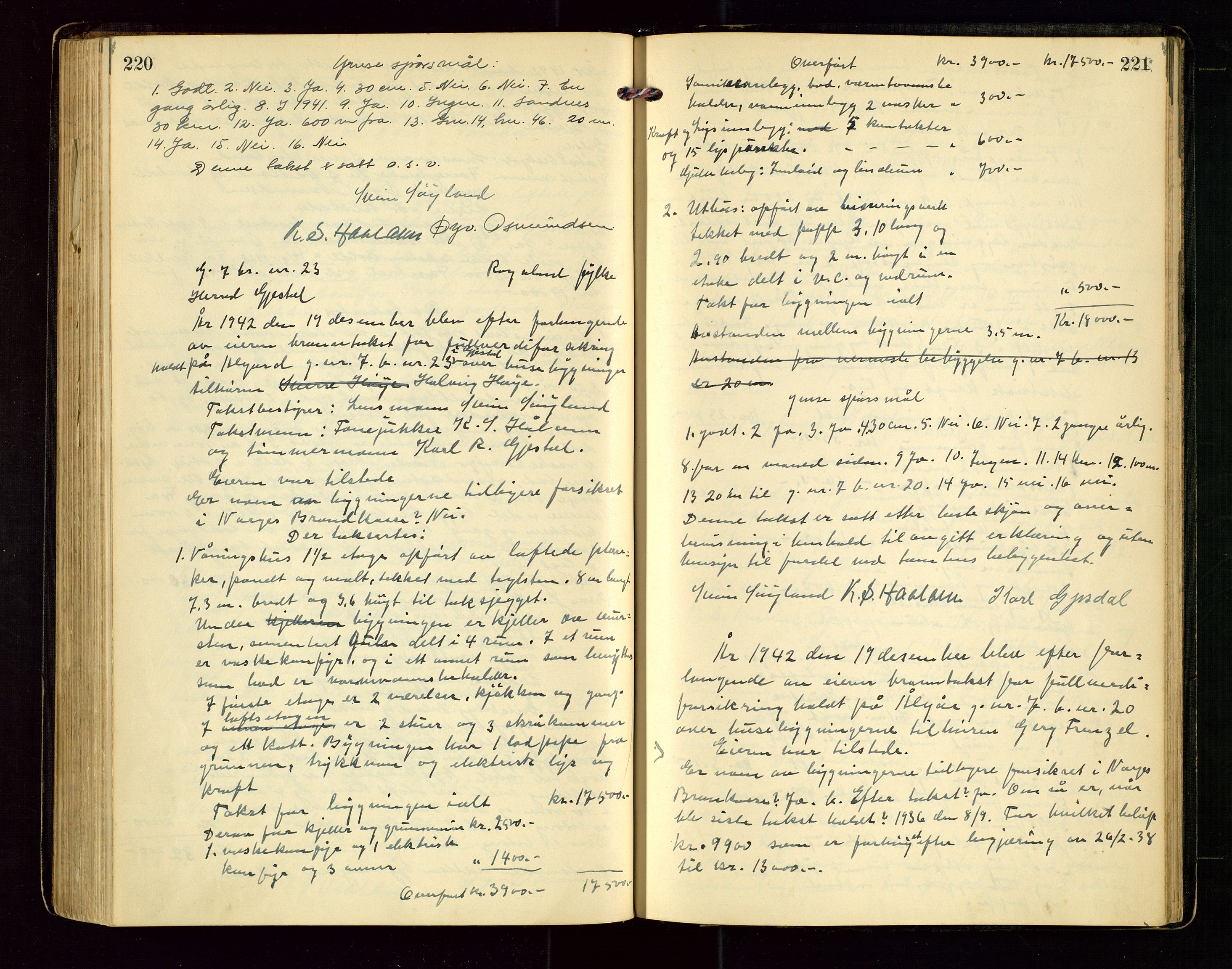 Gjesdal lensmannskontor, AV/SAST-A-100441/Go/L0003: Branntakstprotokoll, 1921-1944, p. 220-221
