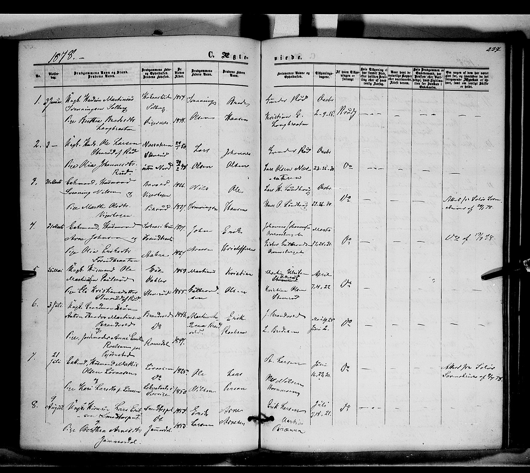 Brandval prestekontor, SAH/PREST-034/H/Ha/Haa/L0001: Parish register (official) no. 1, 1864-1879, p. 237