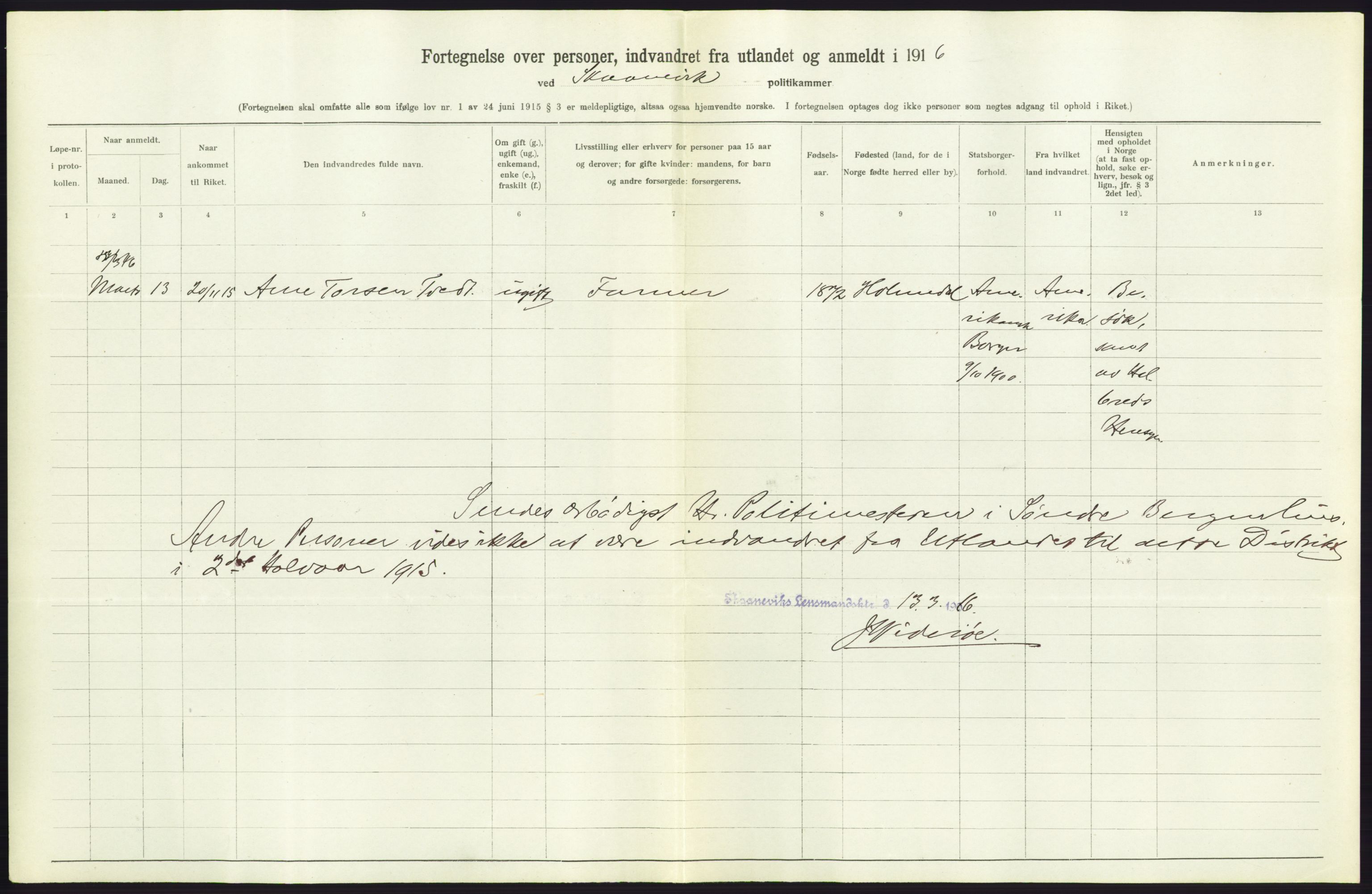 Statistisk sentralbyrå, Sosioøkonomiske emner, Folketellinger, boliger og boforhold, AV/RA-S-2231/F/Fa/L0001: Innvandring. Navn/fylkesvis, 1915, p. 408