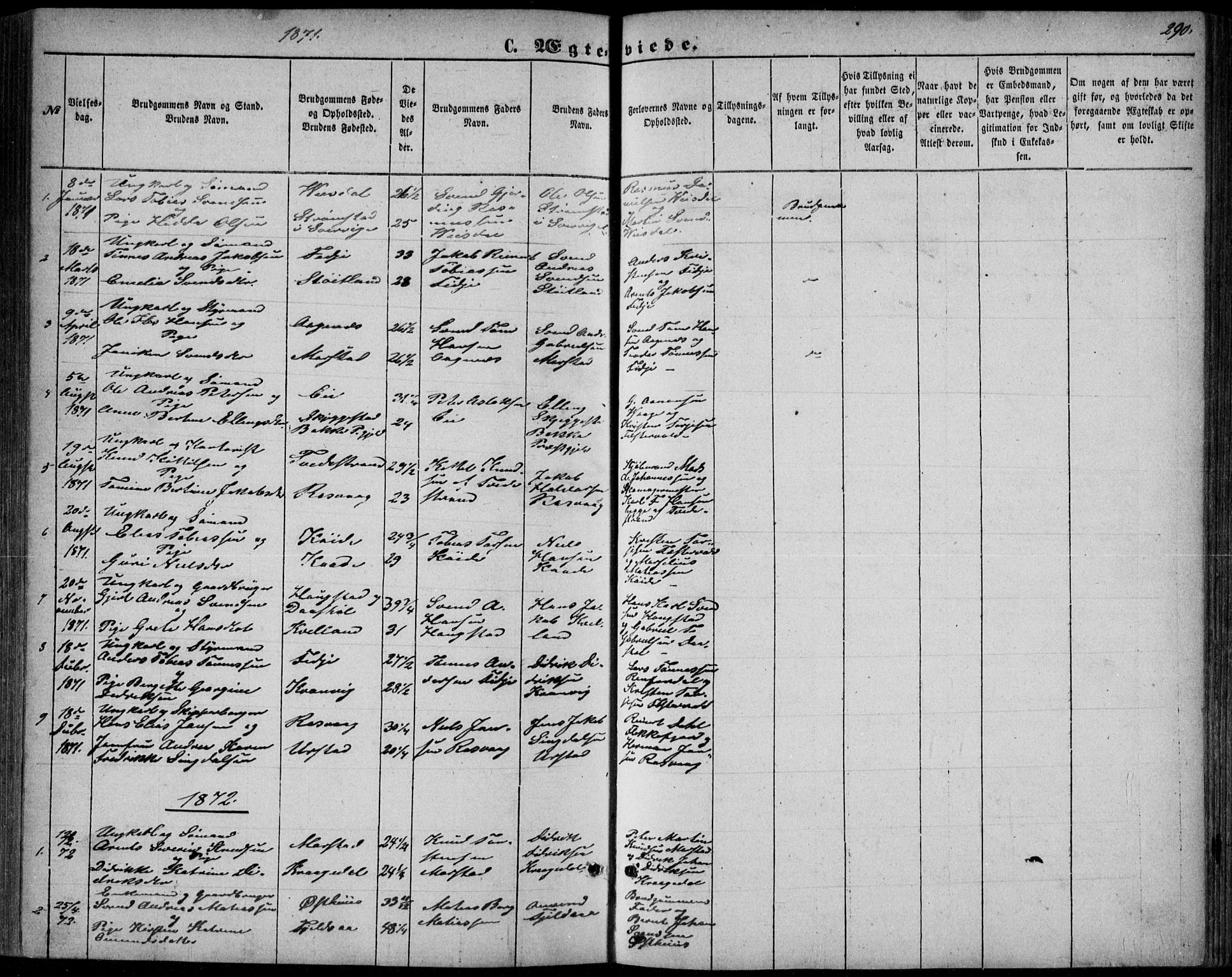 Flekkefjord sokneprestkontor, AV/SAK-1111-0012/F/Fb/Fbb/L0003: Parish register (copy) no. B 3, 1867-1889, p. 290