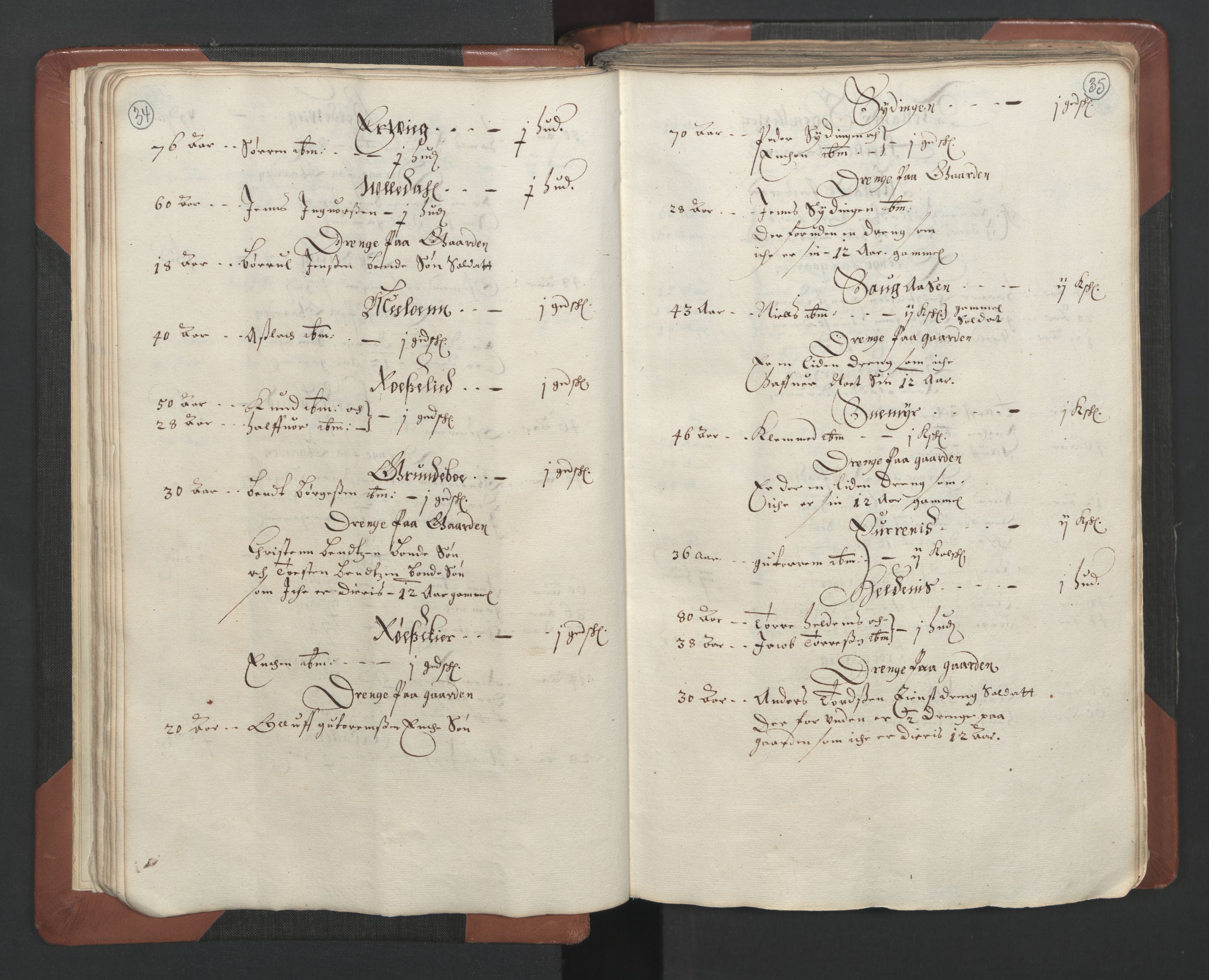 RA, Bailiff's Census 1664-1666, no. 7: Nedenes fogderi, 1664-1666, p. 34-35