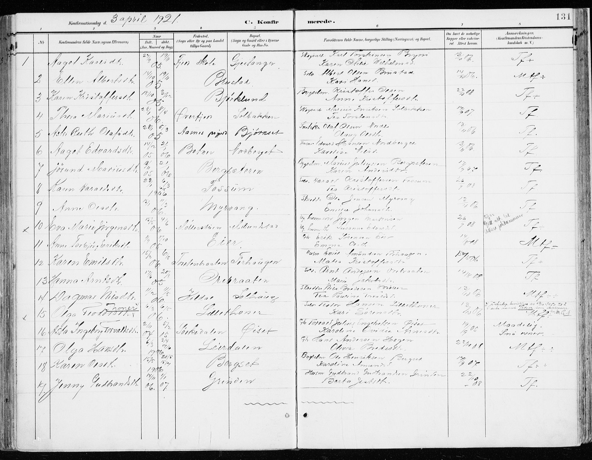 Nord-Odal prestekontor, SAH/PREST-032/H/Ha/Haa/L0009: Parish register (official) no. 9, 1902-1926, p. 131