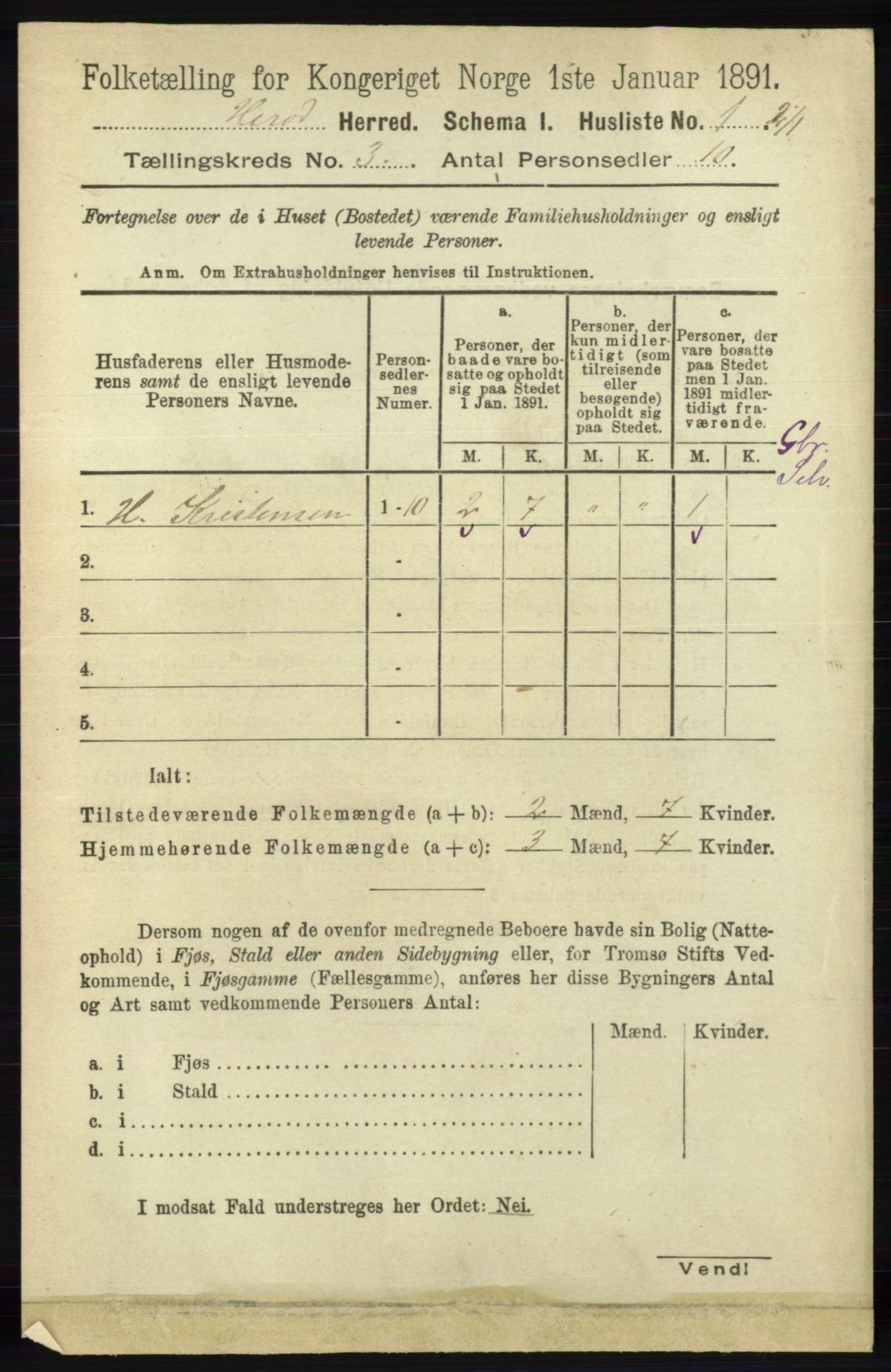 RA, 1891 census for 1039 Herad, 1891, p. 910