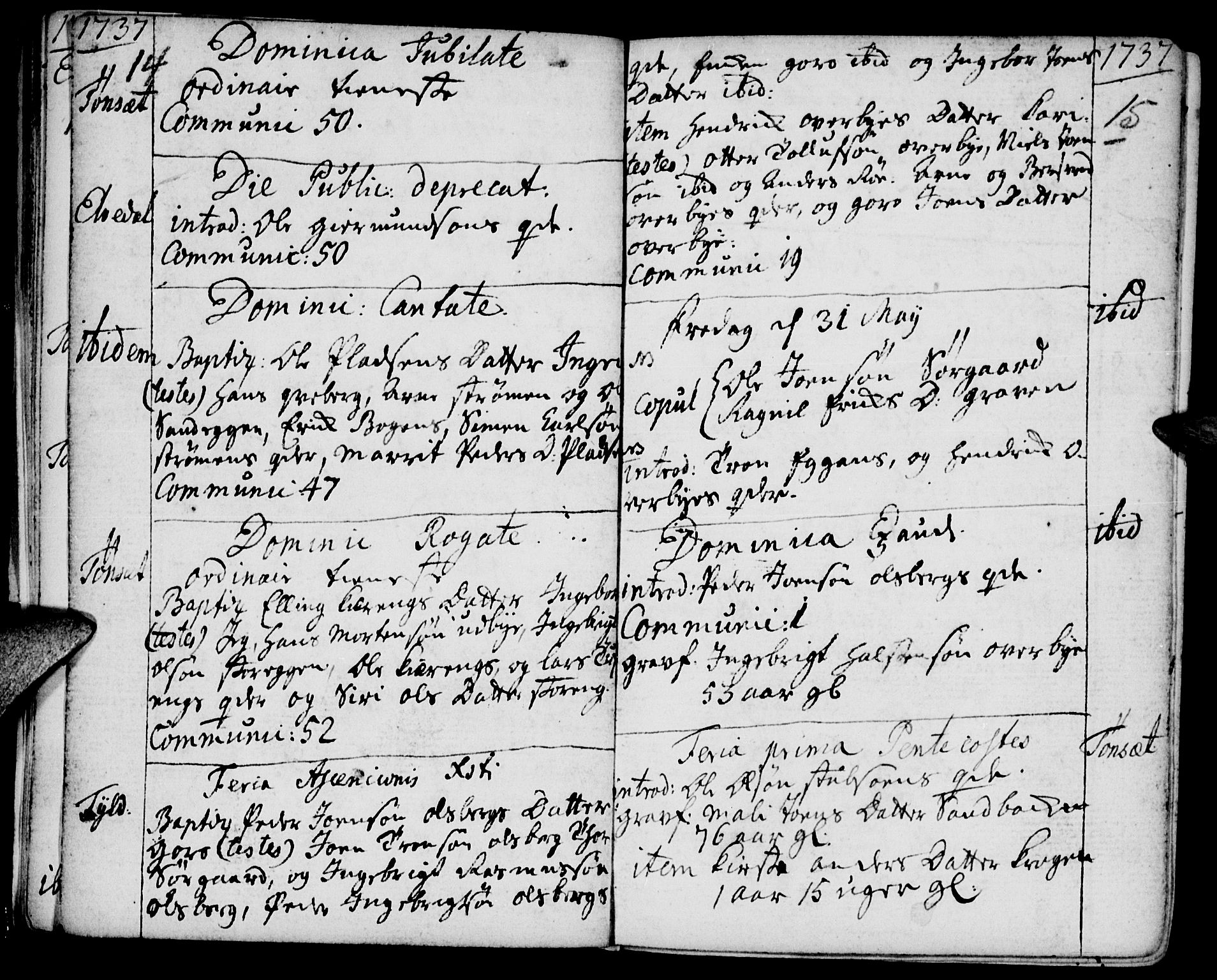 Tynset prestekontor, SAH/PREST-058/H/Ha/Haa/L0002: Parish register (official) no. 2, 1737-1767, p. 14-15