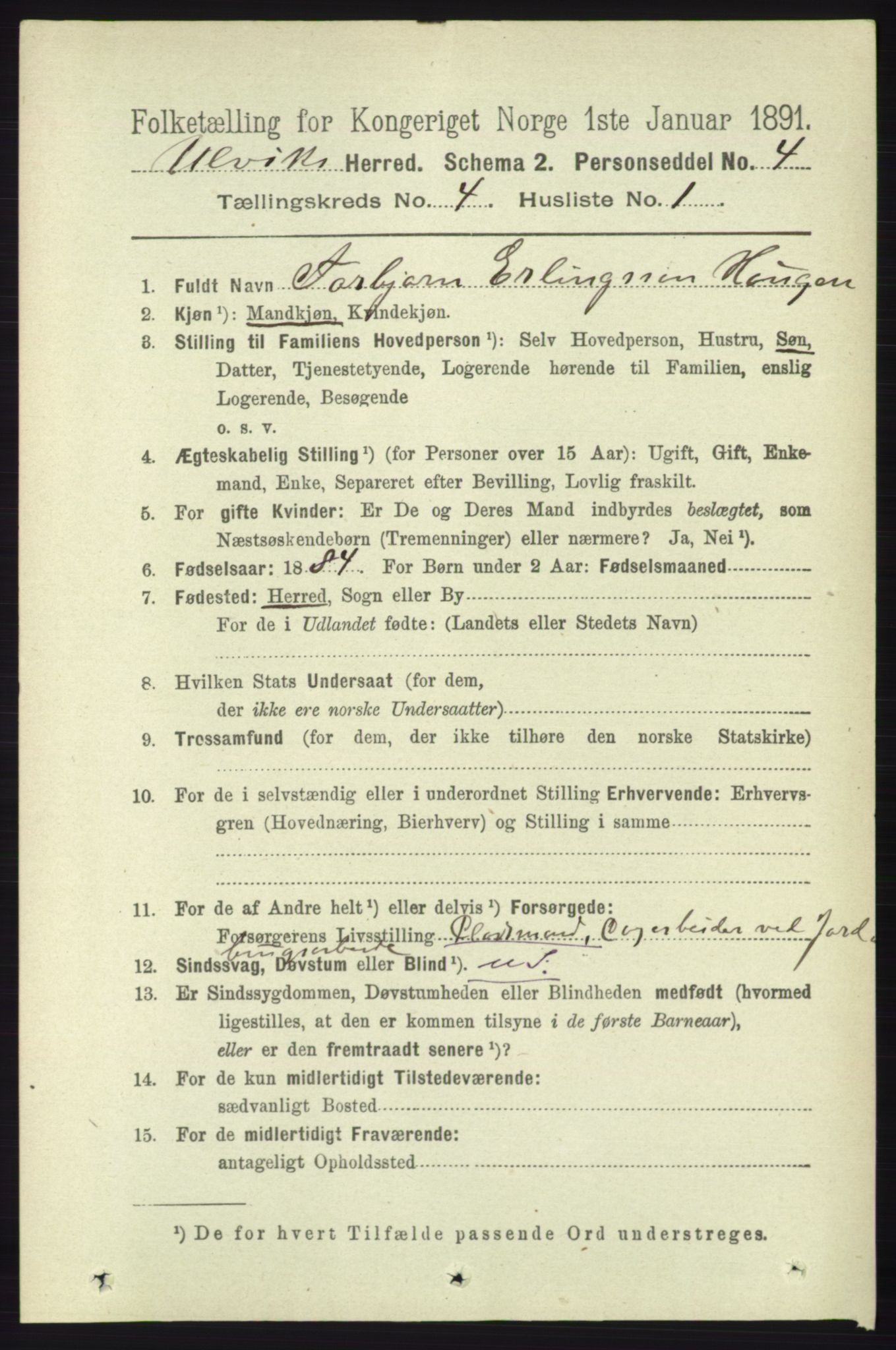 RA, 1891 census for 1233 Ulvik, 1891, p. 591