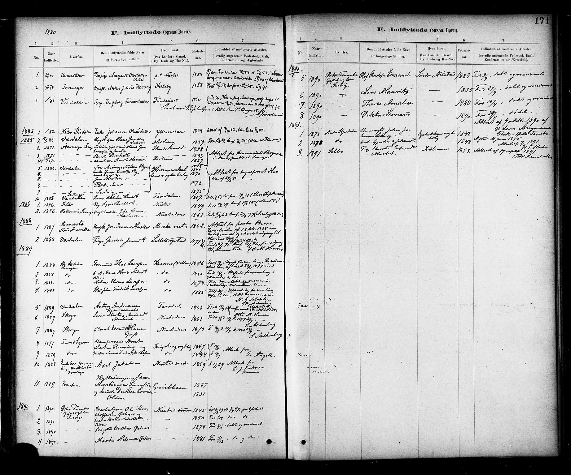 Ministerialprotokoller, klokkerbøker og fødselsregistre - Nord-Trøndelag, SAT/A-1458/706/L0047: Parish register (official) no. 706A03, 1878-1892, p. 171