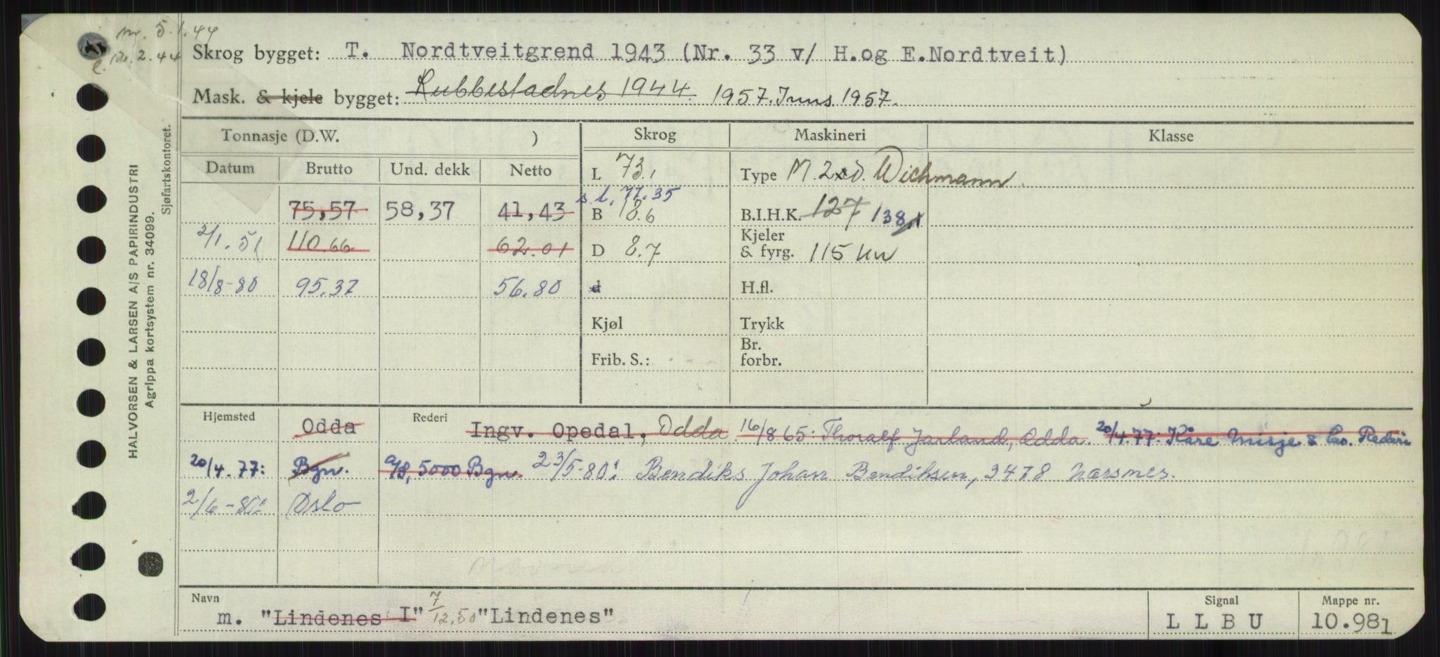 Sjøfartsdirektoratet med forløpere, Skipsmålingen, RA/S-1627/H/Ha/L0003/0002: Fartøy, Hilm-Mar / Fartøy, Kom-Mar, p. 485