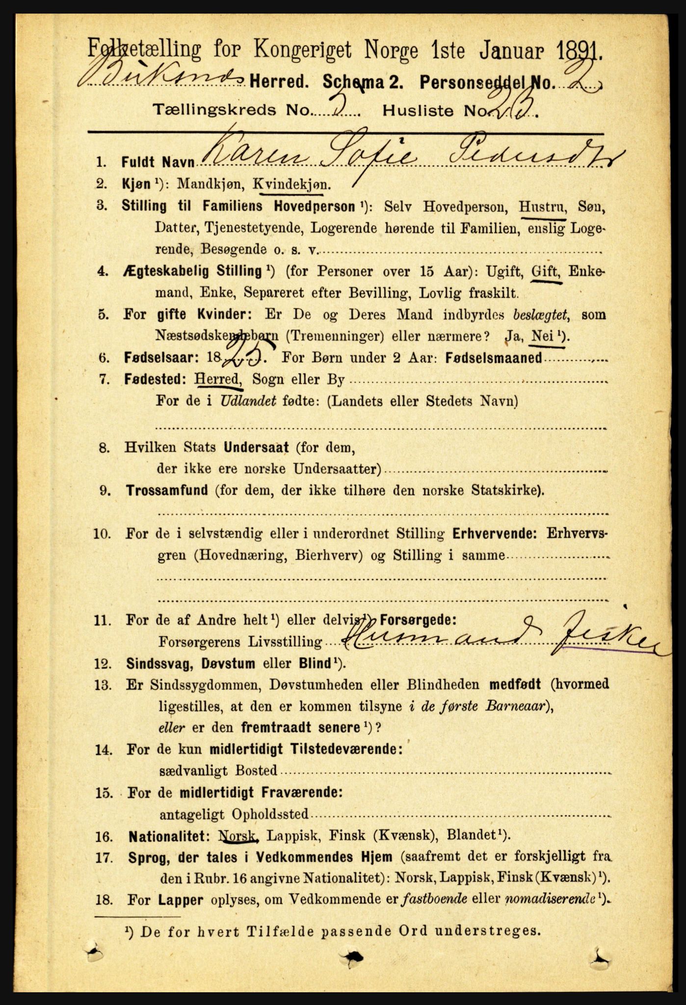 RA, 1891 census for 1860 Buksnes, 1891, p. 4020