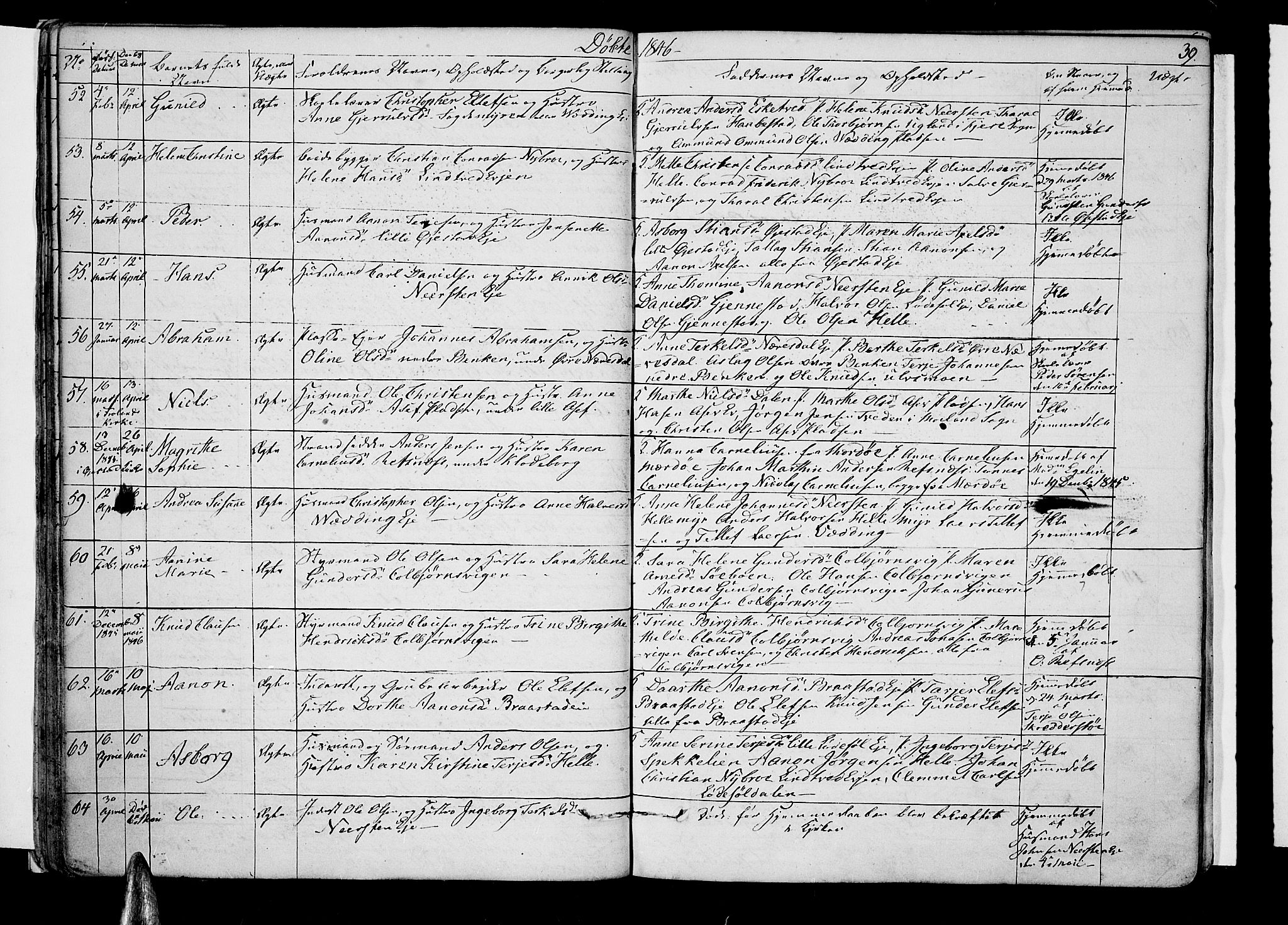 Øyestad sokneprestkontor, AV/SAK-1111-0049/F/Fb/L0006: Parish register (copy) no. B 6, 1843-1854, p. 39