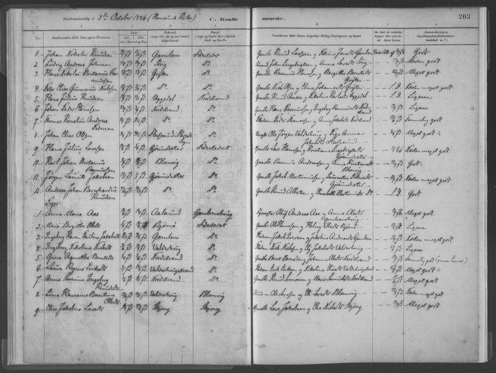 Ministerialprotokoller, klokkerbøker og fødselsregistre - Møre og Romsdal, SAT/A-1454/528/L0402: Parish register (official) no. 528A12II, 1880-1903, p. 263