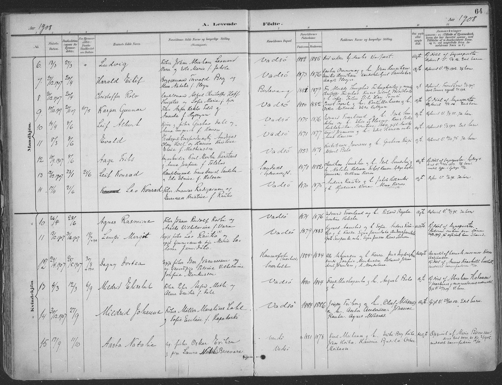 Vadsø sokneprestkontor, SATØ/S-1325/H/Ha/L0007kirke: Parish register (official) no. 7, 1896-1916, p. 64