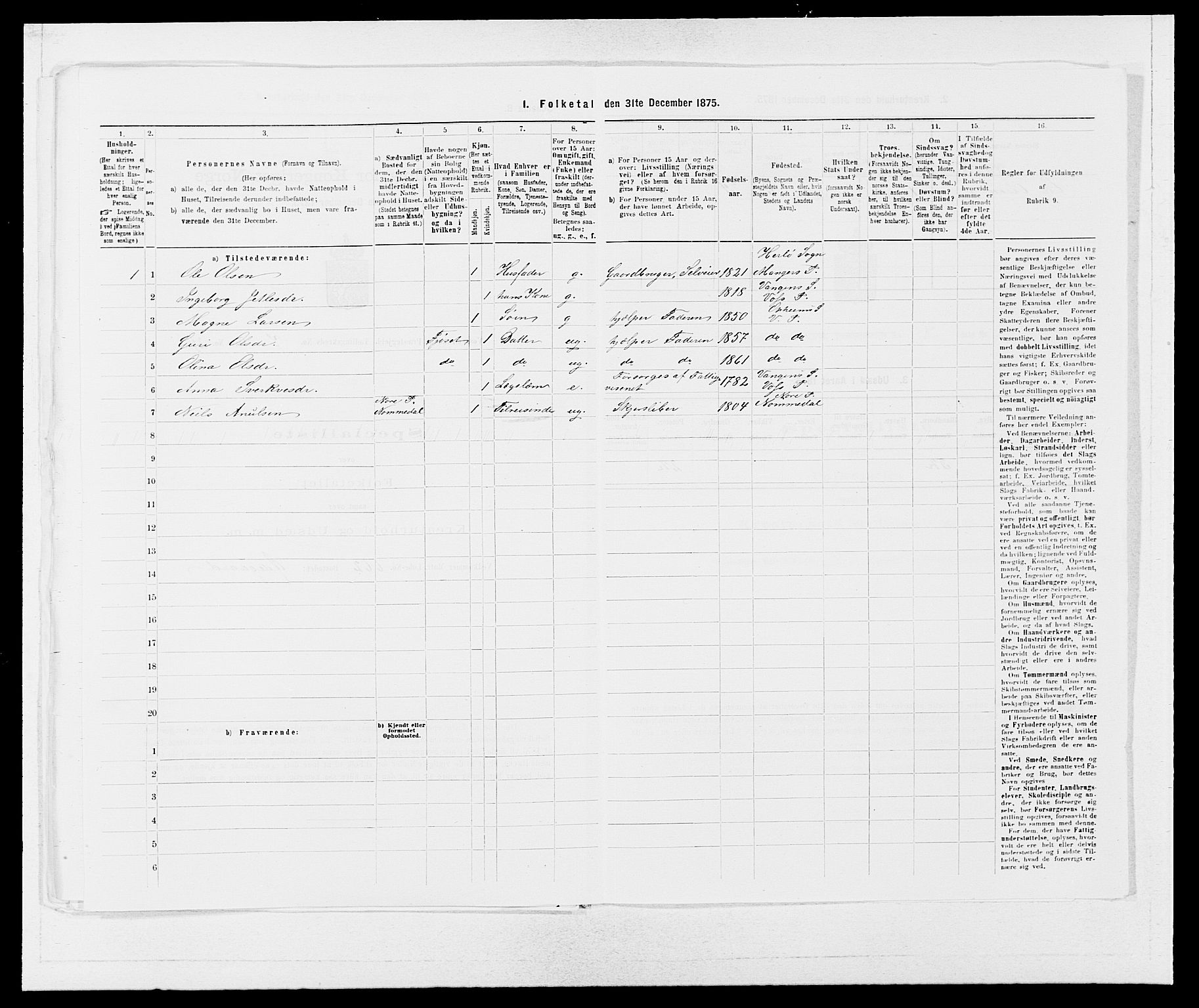 SAB, 1875 census for 1236P Vossestrand, 1875, p. 594