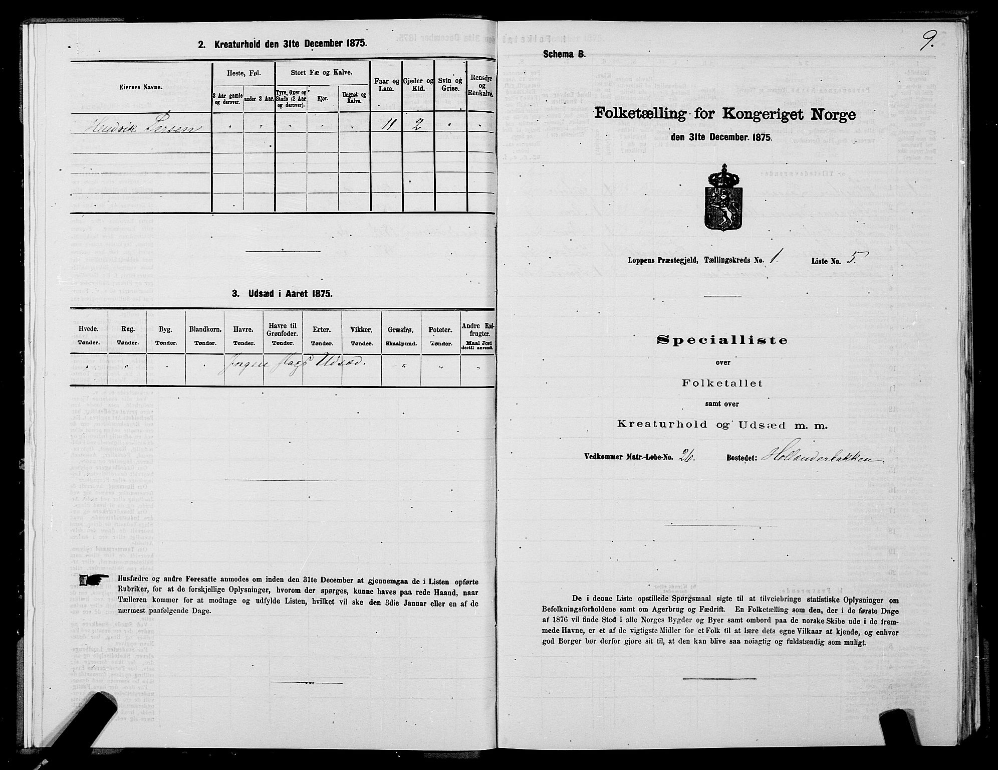 SATØ, 1875 census for 2014P Loppa, 1875, p. 1009