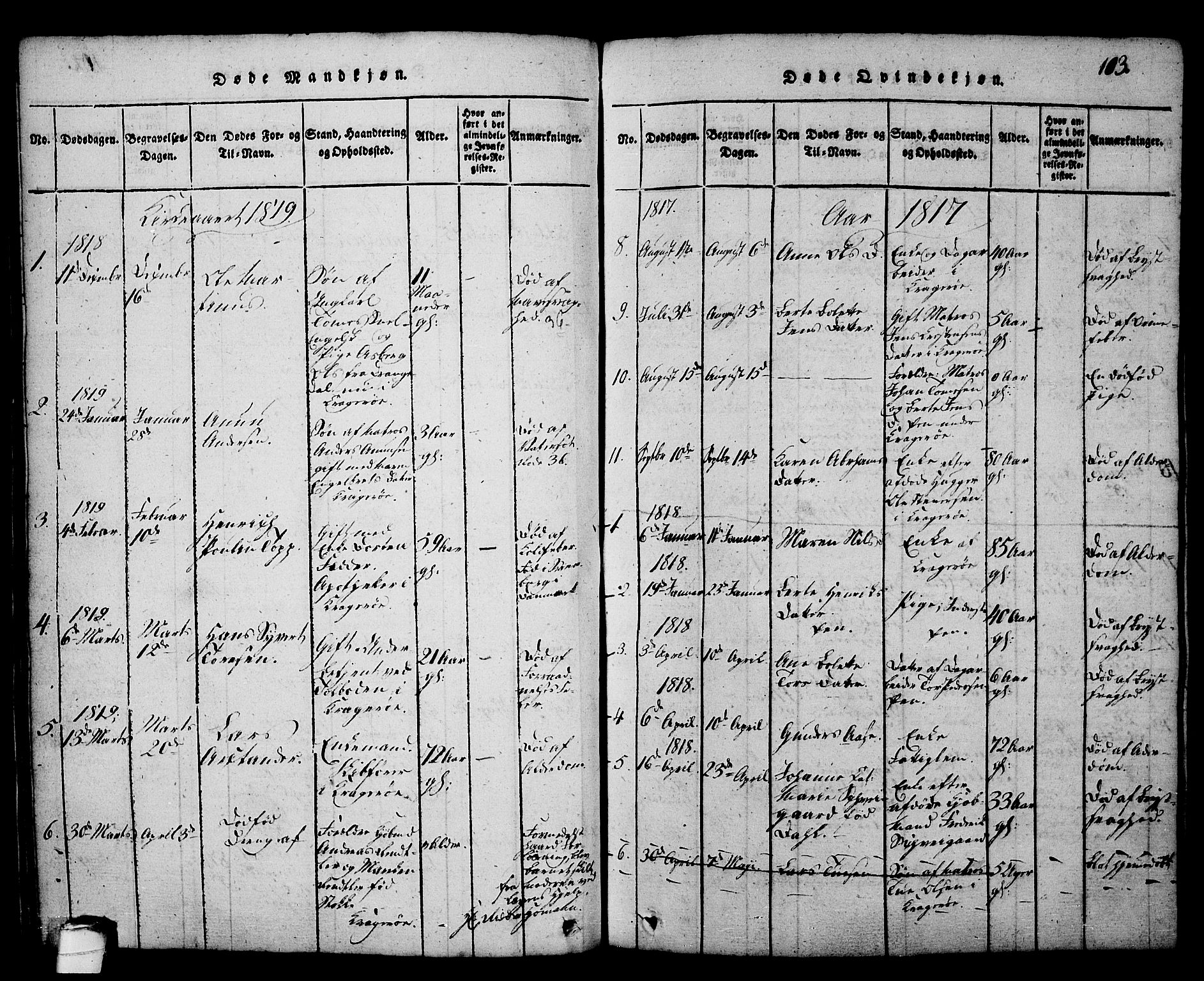 Kragerø kirkebøker, SAKO/A-278/G/Ga/L0002: Parish register (copy) no. 2, 1814-1831, p. 103