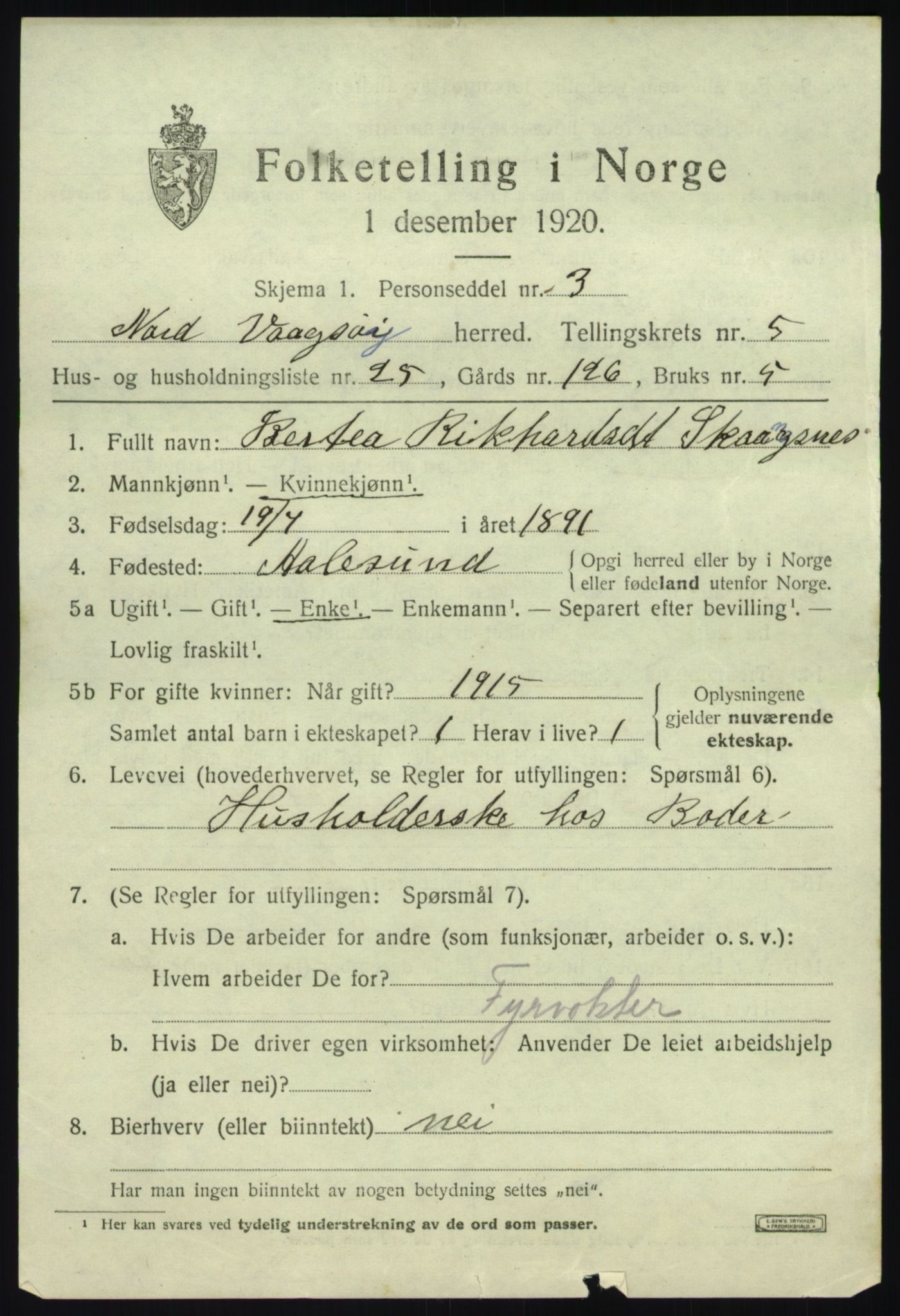 SAB, 1920 census for Nord-Vågsøy, 1920, p. 2248