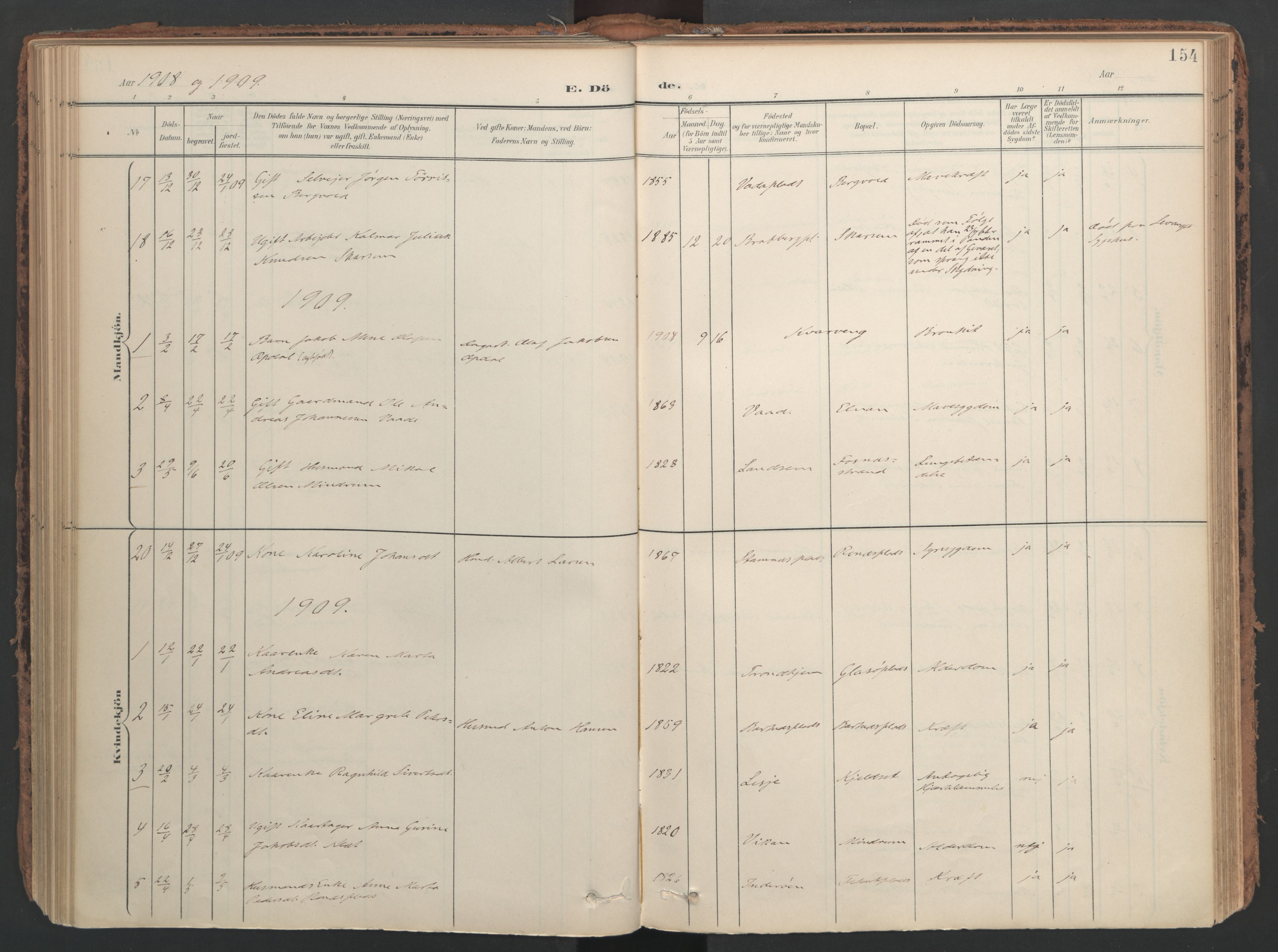 Ministerialprotokoller, klokkerbøker og fødselsregistre - Nord-Trøndelag, SAT/A-1458/741/L0397: Parish register (official) no. 741A11, 1901-1911, p. 154