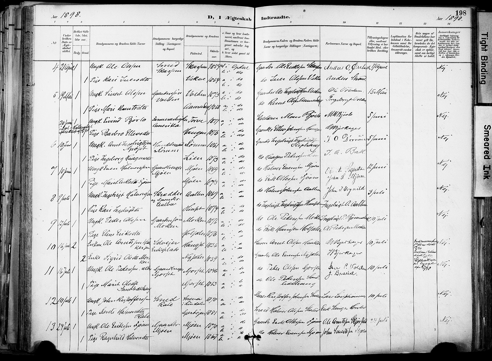 Ministerialprotokoller, klokkerbøker og fødselsregistre - Sør-Trøndelag, SAT/A-1456/678/L0902: Parish register (official) no. 678A11, 1895-1911, p. 198