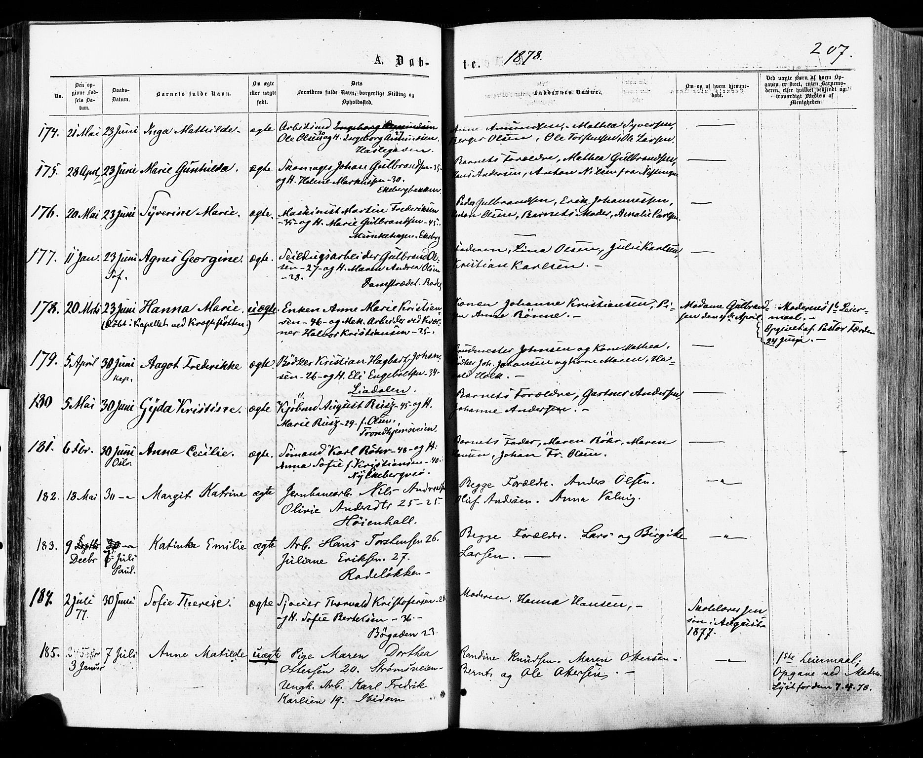 Østre Aker prestekontor Kirkebøker, SAO/A-10840/F/Fa/L0004: Parish register (official) no. I 4, 1876-1889, p. 207