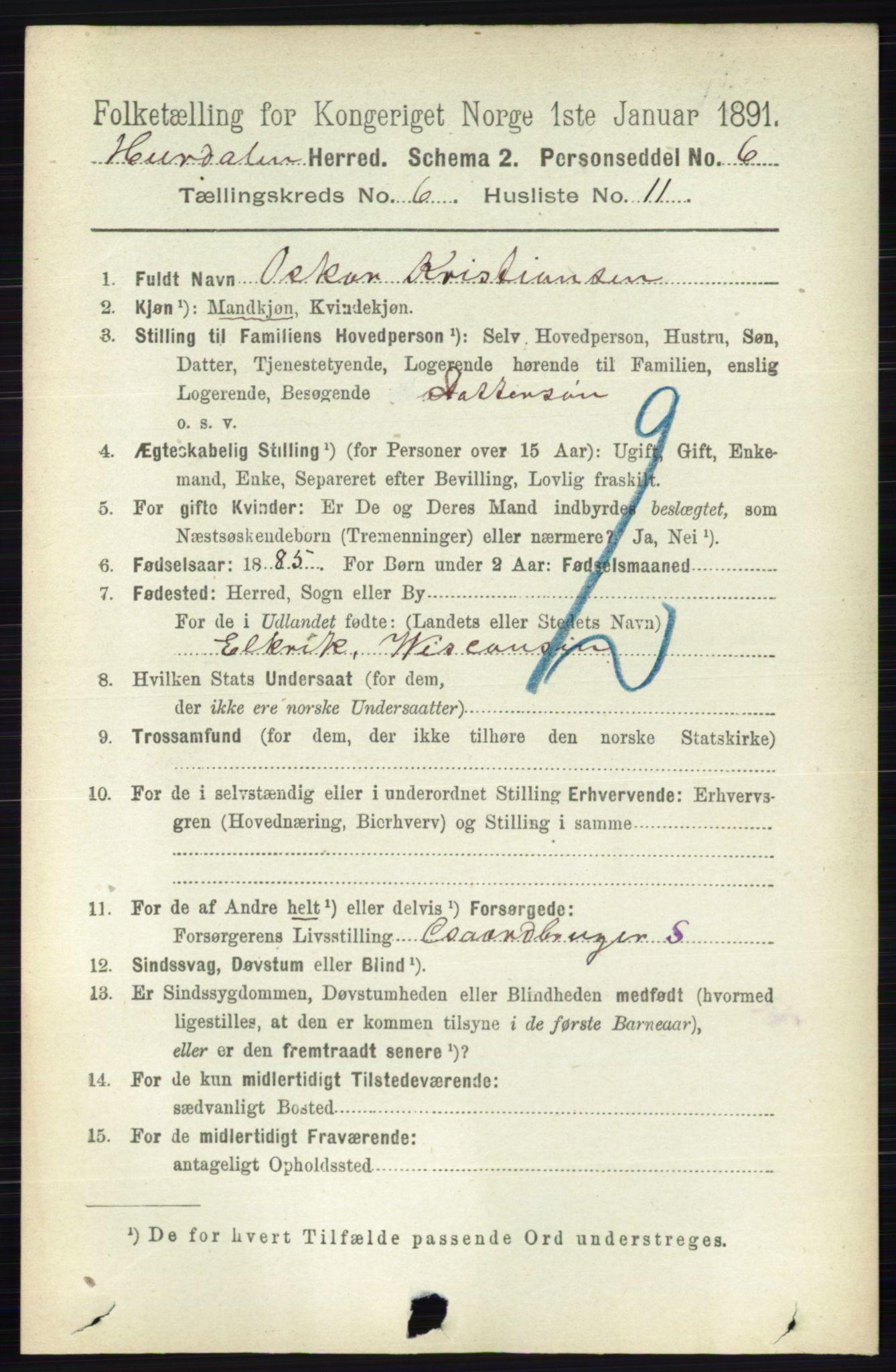 RA, 1891 census for 0239 Hurdal, 1891, p. 2255