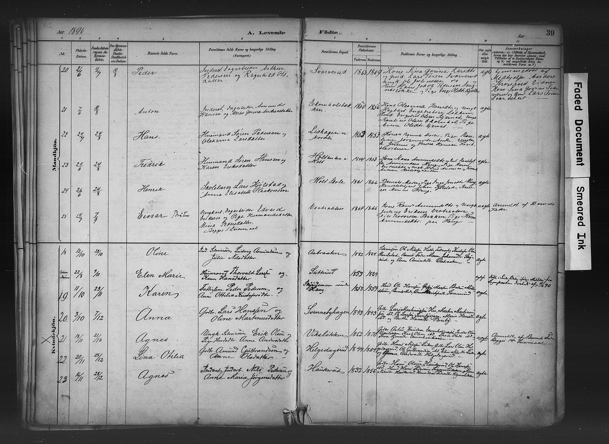 Nord-Odal prestekontor, AV/SAH-PREST-032/H/Ha/Haa/L0006: Parish register (official) no. 6, 1886-1901, p. 39