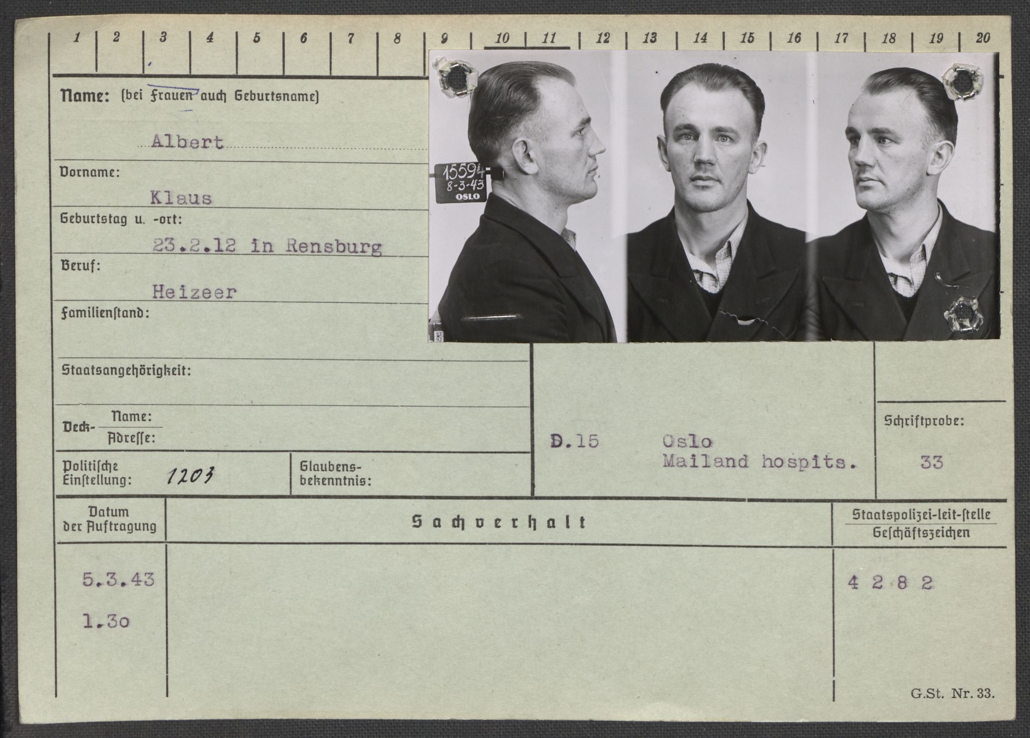 Befehlshaber der Sicherheitspolizei und des SD, RA/RAFA-5969/E/Ea/Eaa/L0001: Register over norske fanger i Møllergata 19: A-Bj, 1940-1945, p. 54