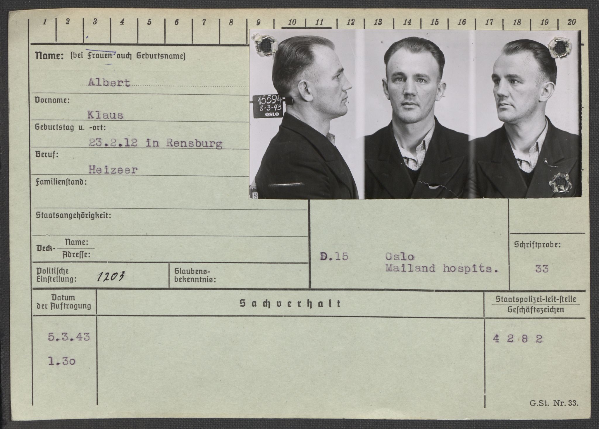 Befehlshaber der Sicherheitspolizei und des SD, AV/RA-RAFA-5969/E/Ea/Eaa/L0001: Register over norske fanger i Møllergata 19: A-Bj, 1940-1945, p. 54