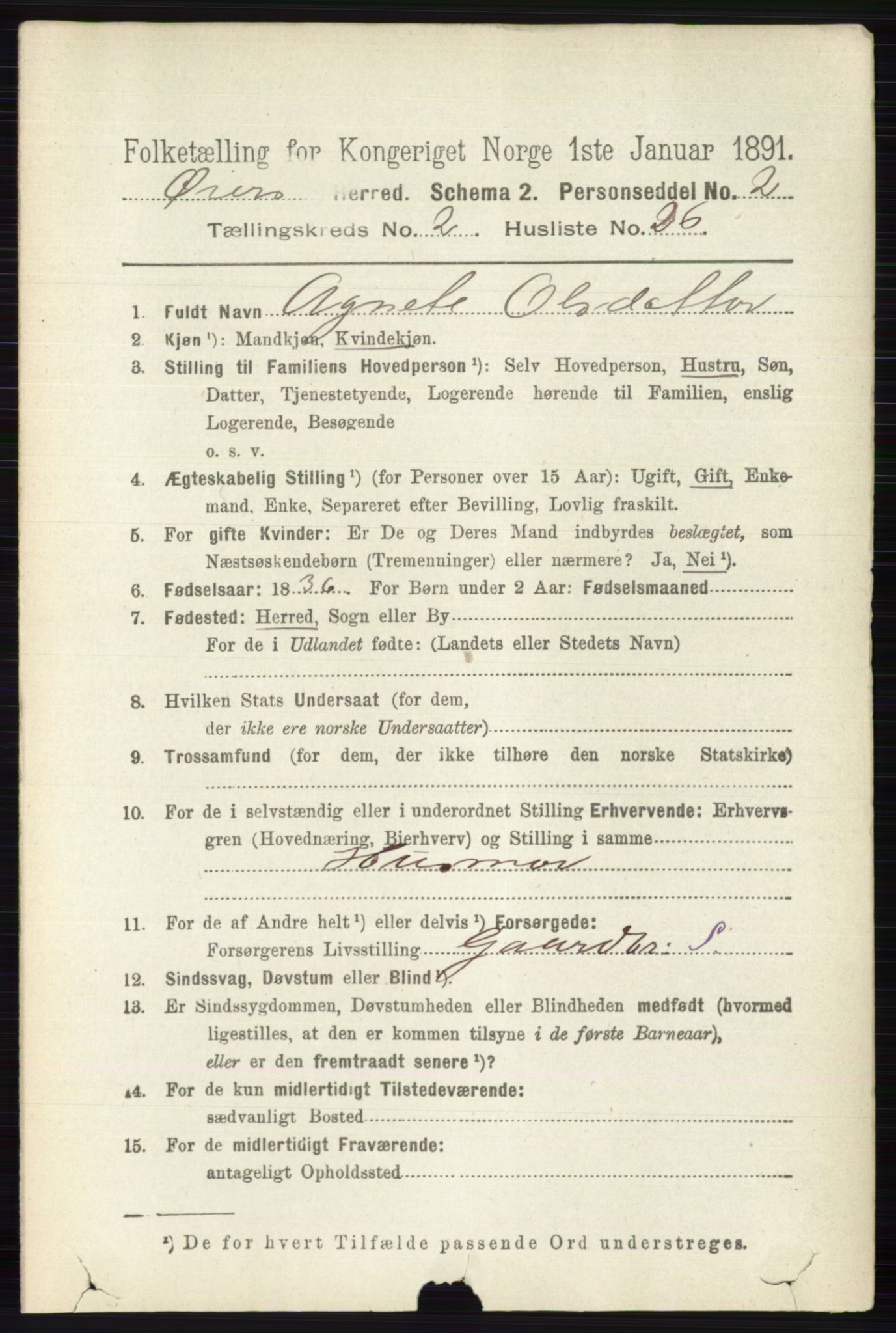 RA, 1891 census for 0521 Øyer, 1891, p. 616