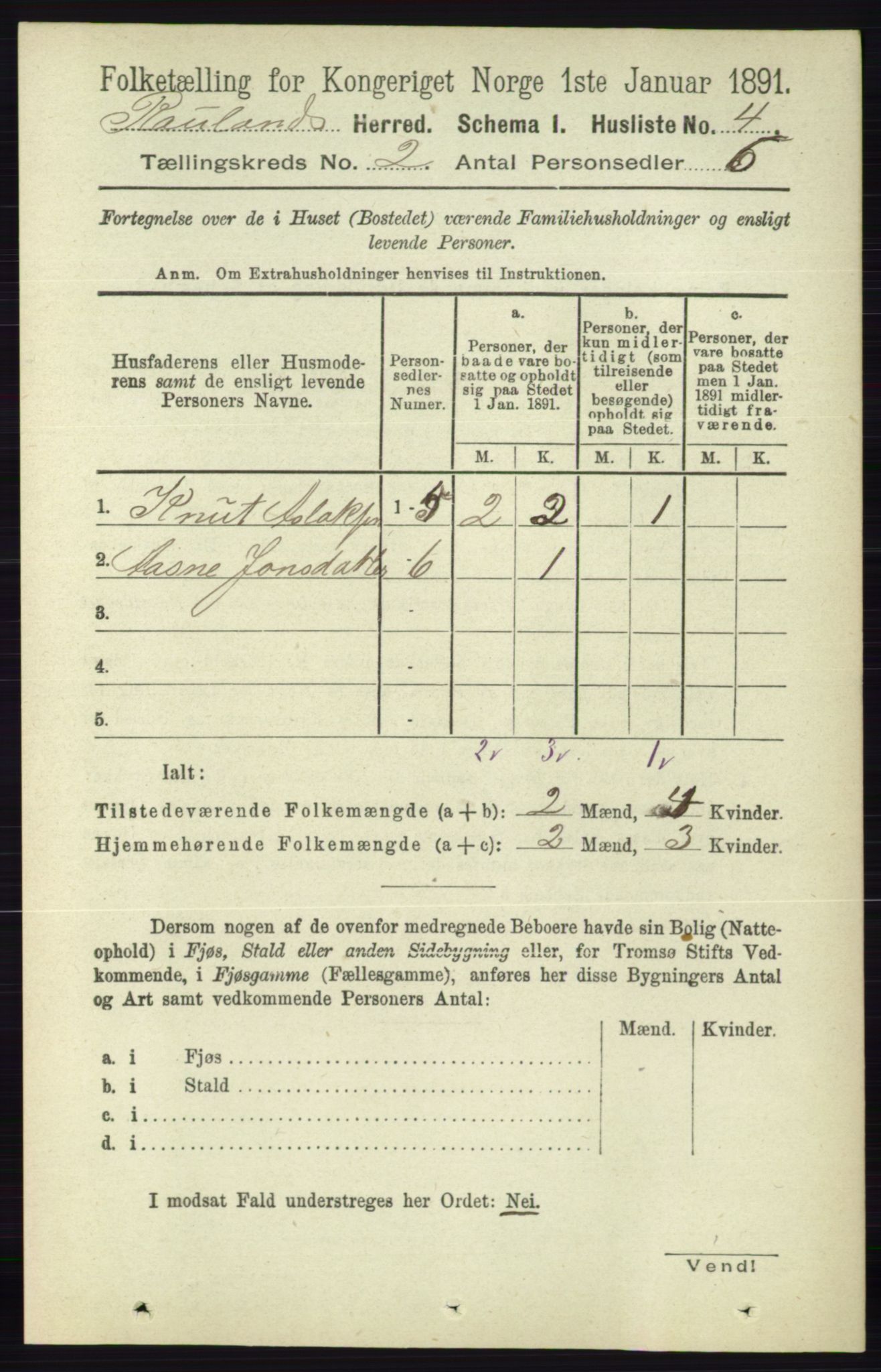 RA, 1891 census for 0835 Rauland, 1891, p. 185