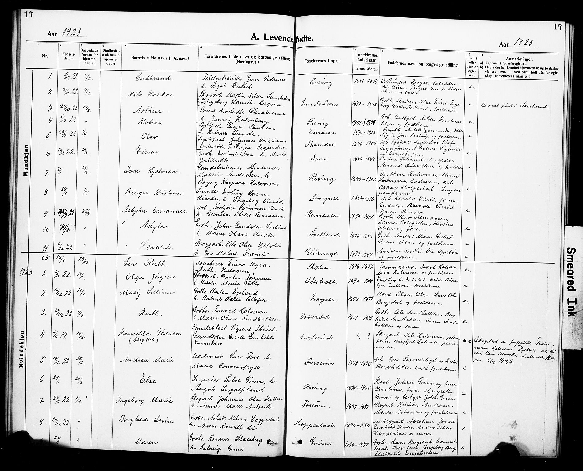 Gjerpen kirkebøker, AV/SAKO-A-265/G/Ga/L0004: Parish register (copy) no. I 4, 1920-1931, p. 17