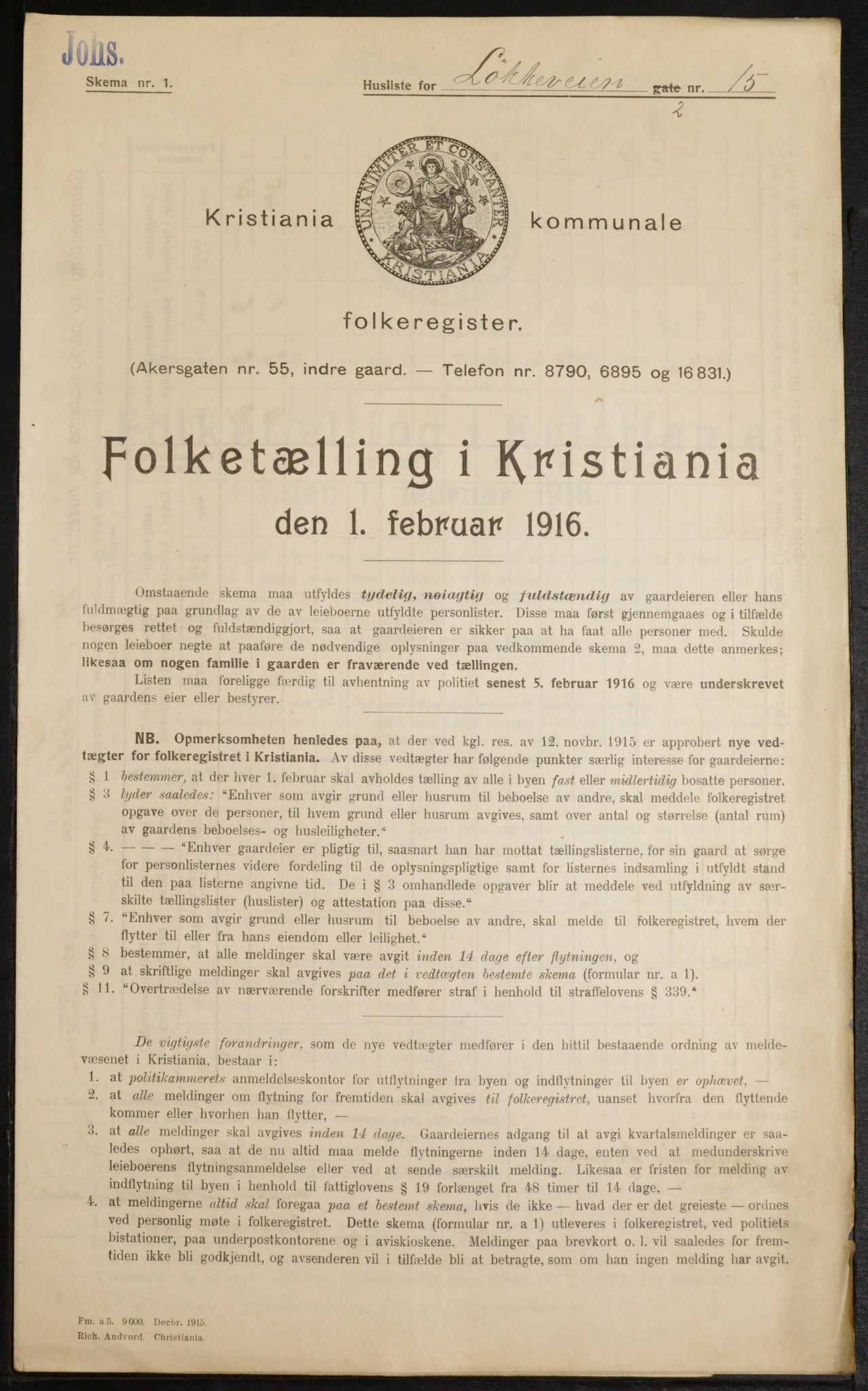 OBA, Municipal Census 1916 for Kristiania, 1916, p. 60088