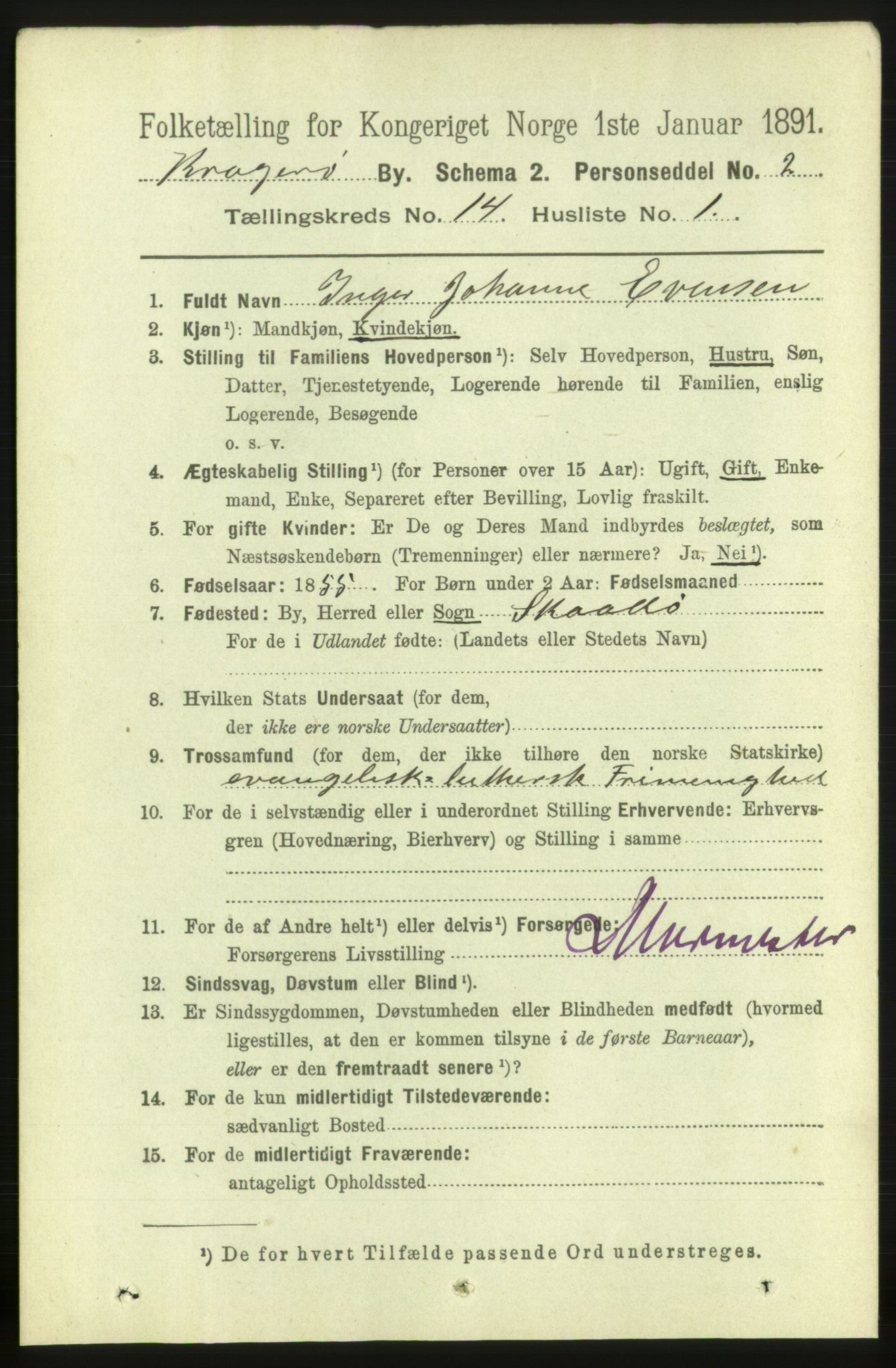 RA, 1891 census for 0801 Kragerø, 1891, p. 4077