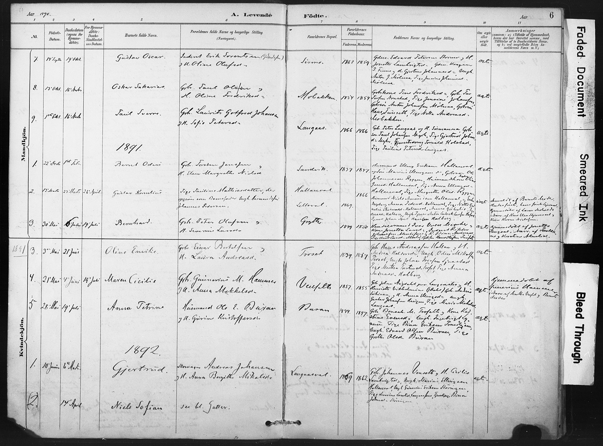 Ministerialprotokoller, klokkerbøker og fødselsregistre - Nord-Trøndelag, SAT/A-1458/718/L0175: Parish register (official) no. 718A01, 1890-1923, p. 6
