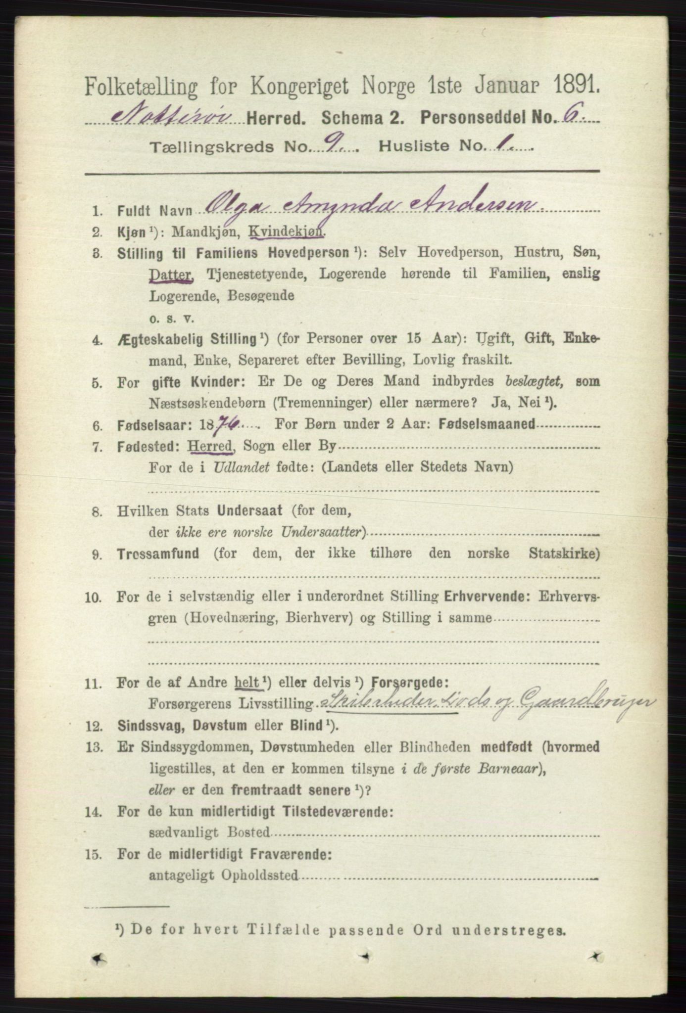 RA, 1891 census for 0722 Nøtterøy, 1891, p. 4562