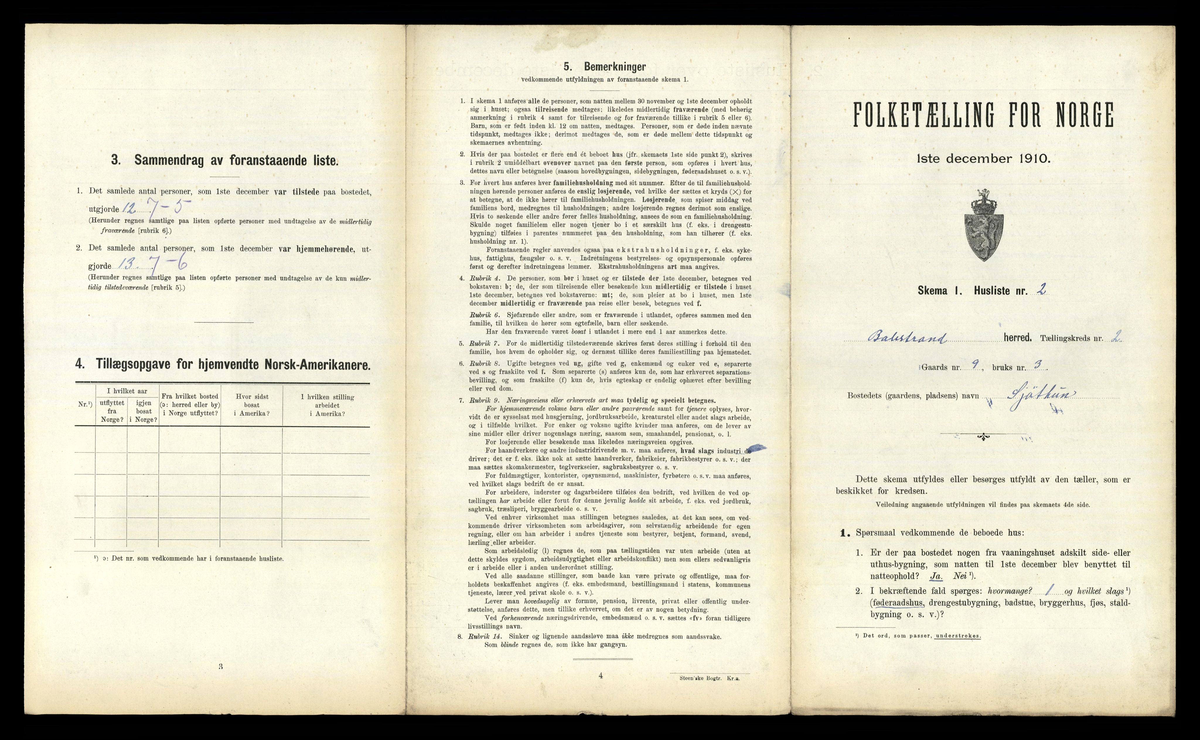 RA, 1910 census for Balestrand, 1910, p. 138