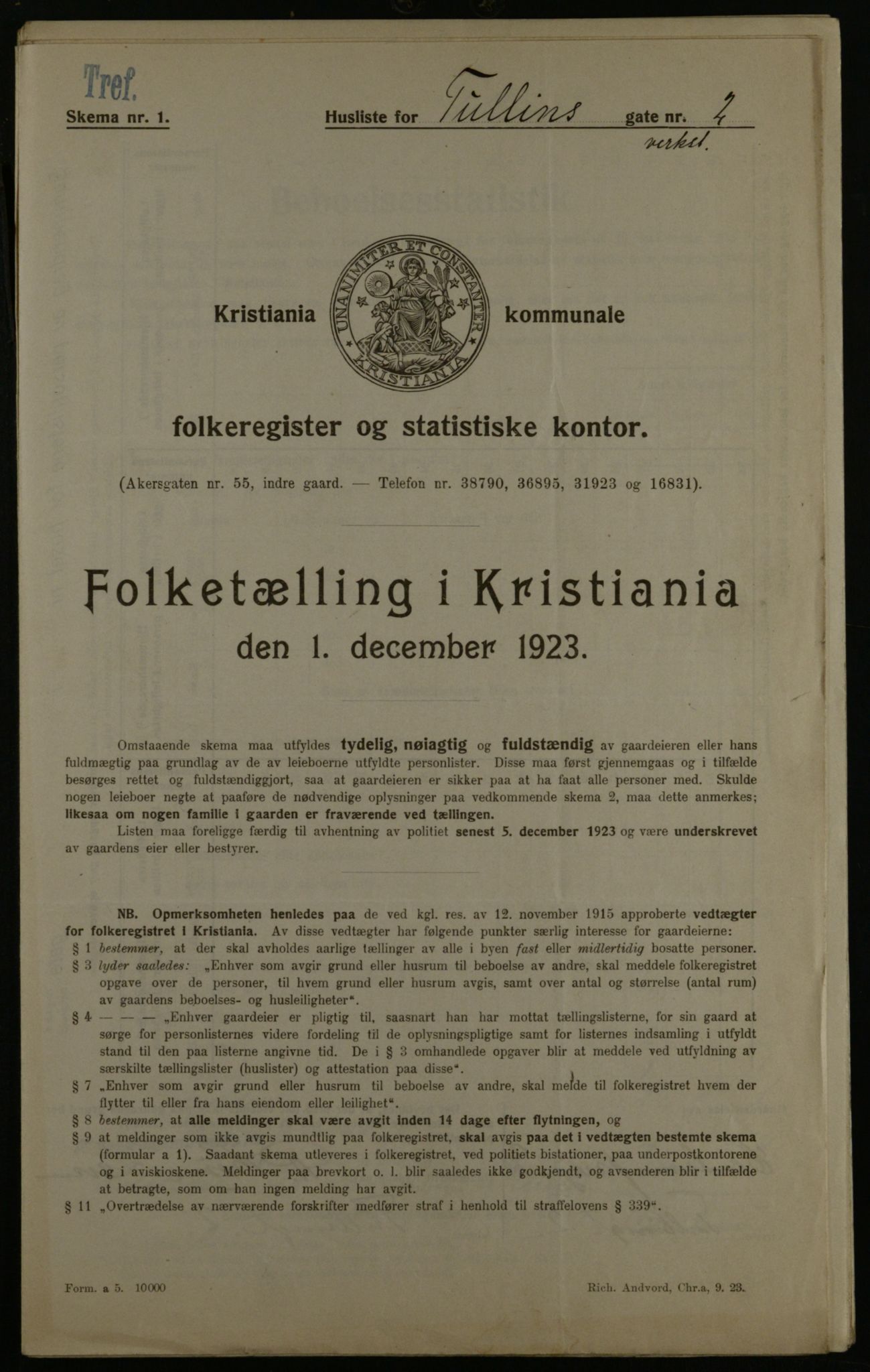 OBA, Municipal Census 1923 for Kristiania, 1923, p. 129400