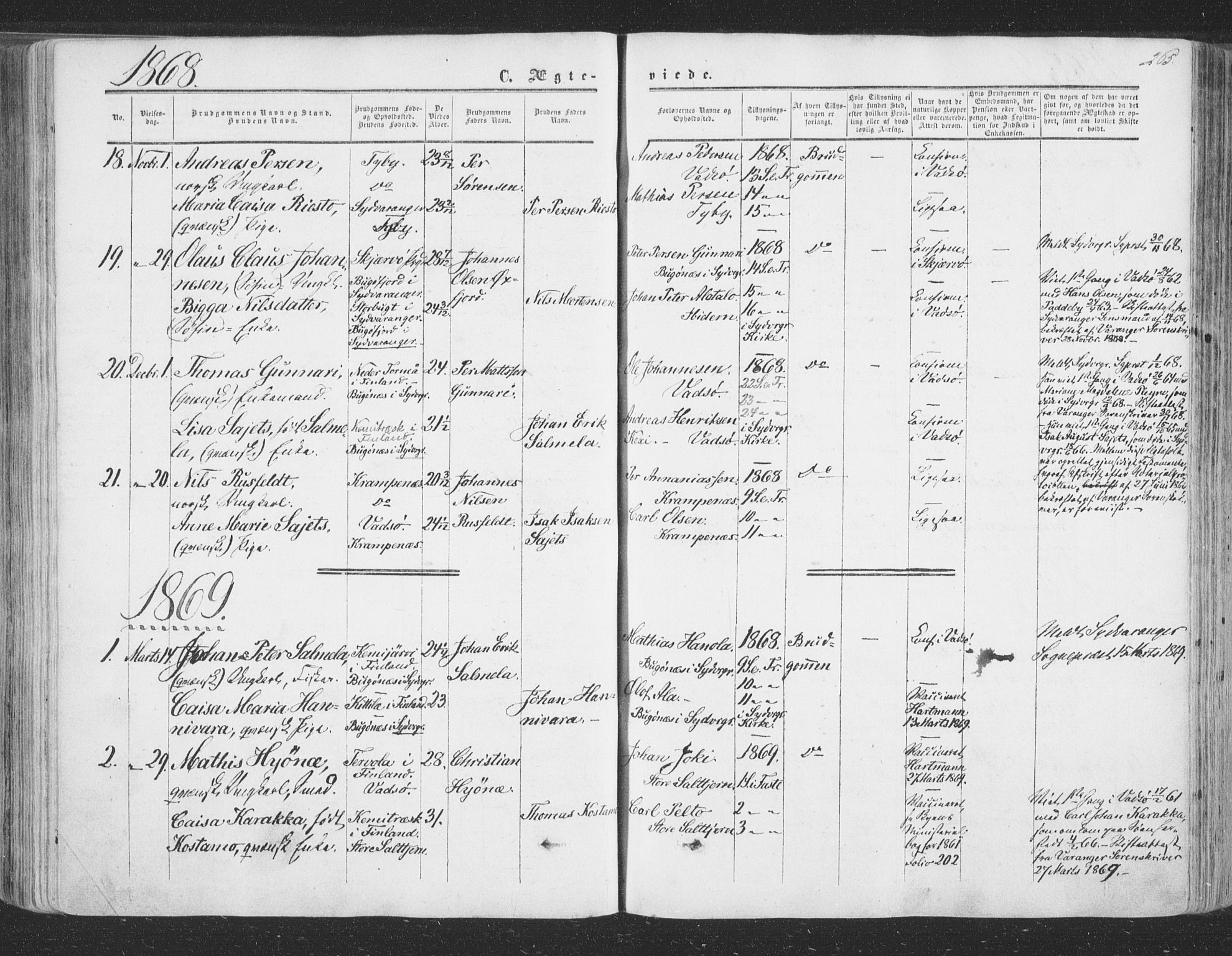 Vadsø sokneprestkontor, SATØ/S-1325/H/Ha/L0004kirke: Parish register (official) no. 4, 1854-1880, p. 265