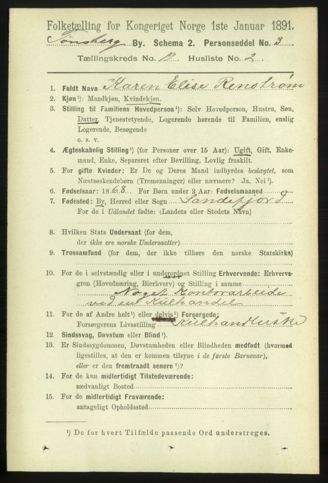 RA, 1891 census for 0705 Tønsberg, 1891, p. 5226