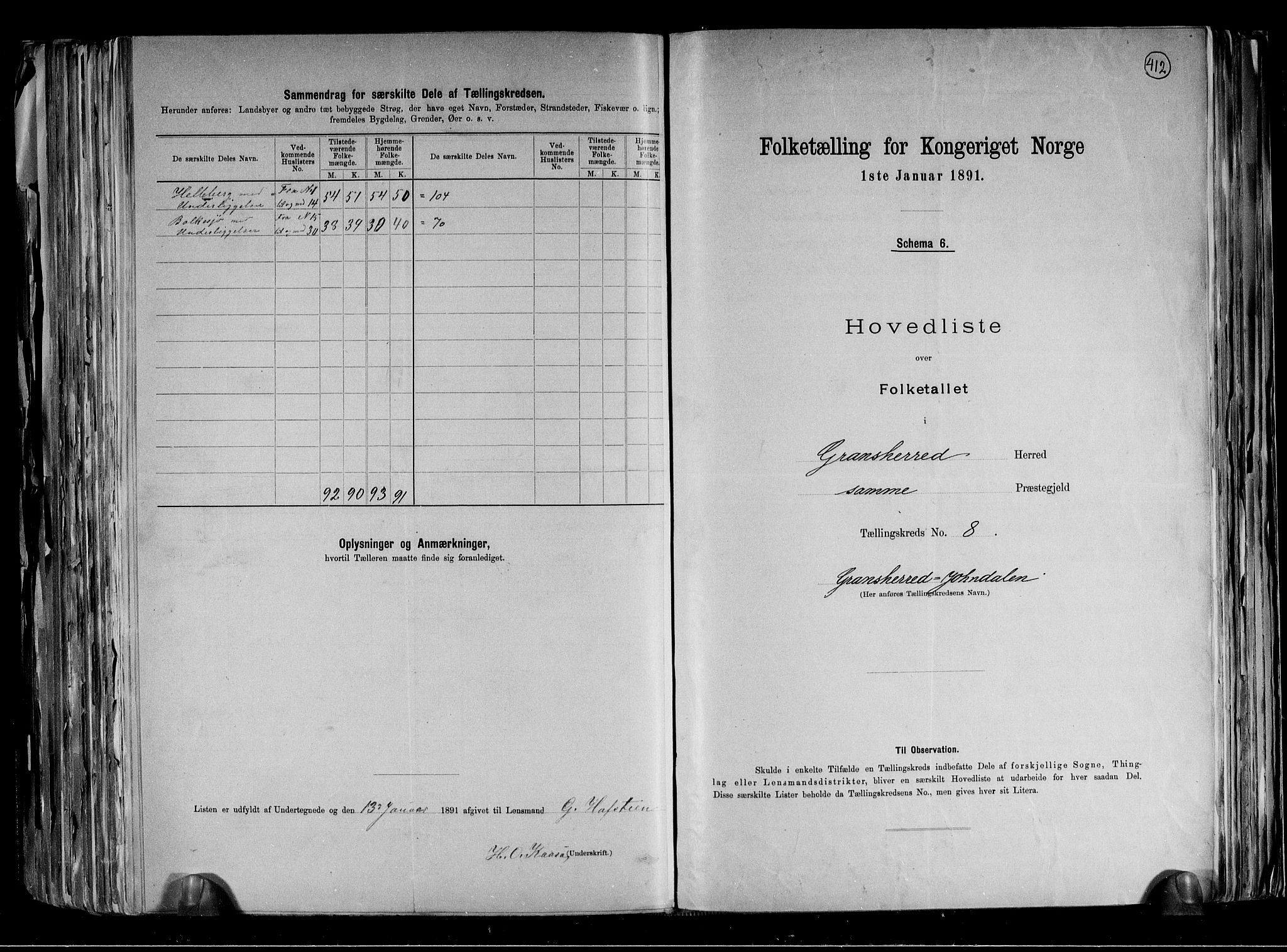 RA, 1891 census for 0824 Gransherad, 1891, p. 19
