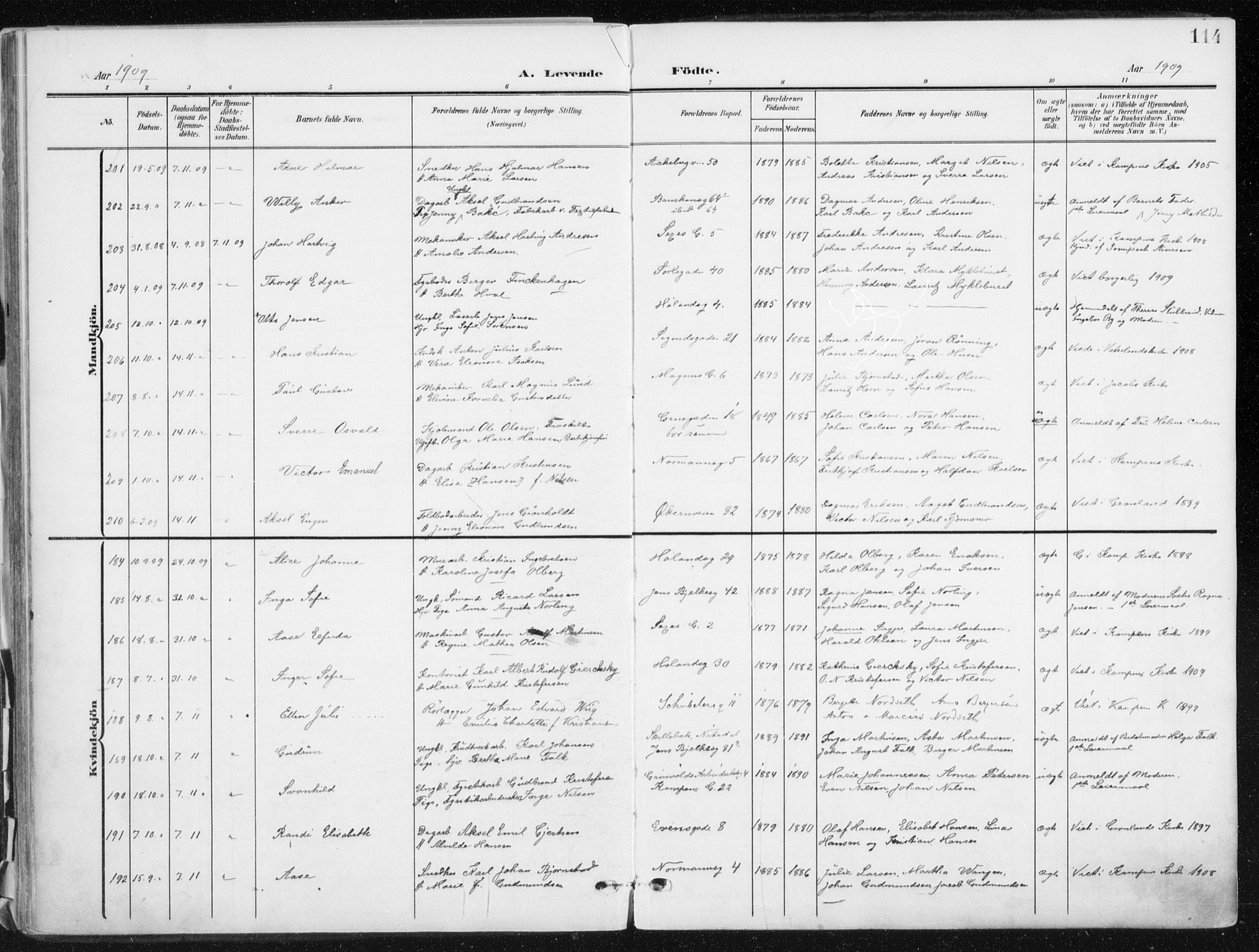 Kampen prestekontor Kirkebøker, SAO/A-10853/F/Fa/L0010: Parish register (official) no. I 10, 1905-1917, p. 114