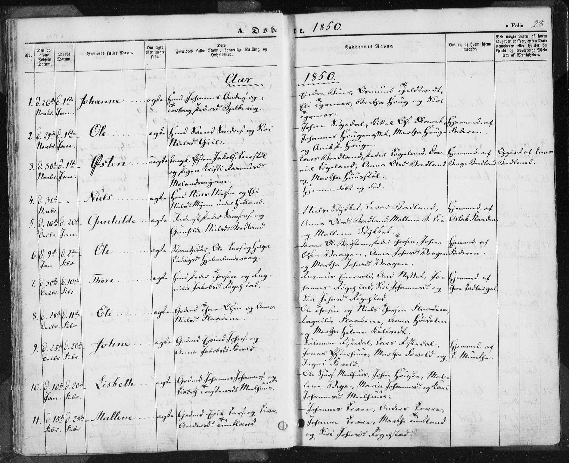 Hjelmeland sokneprestkontor, AV/SAST-A-101843/01/IV/L0009: Parish register (official) no. A 9, 1846-1860, p. 28