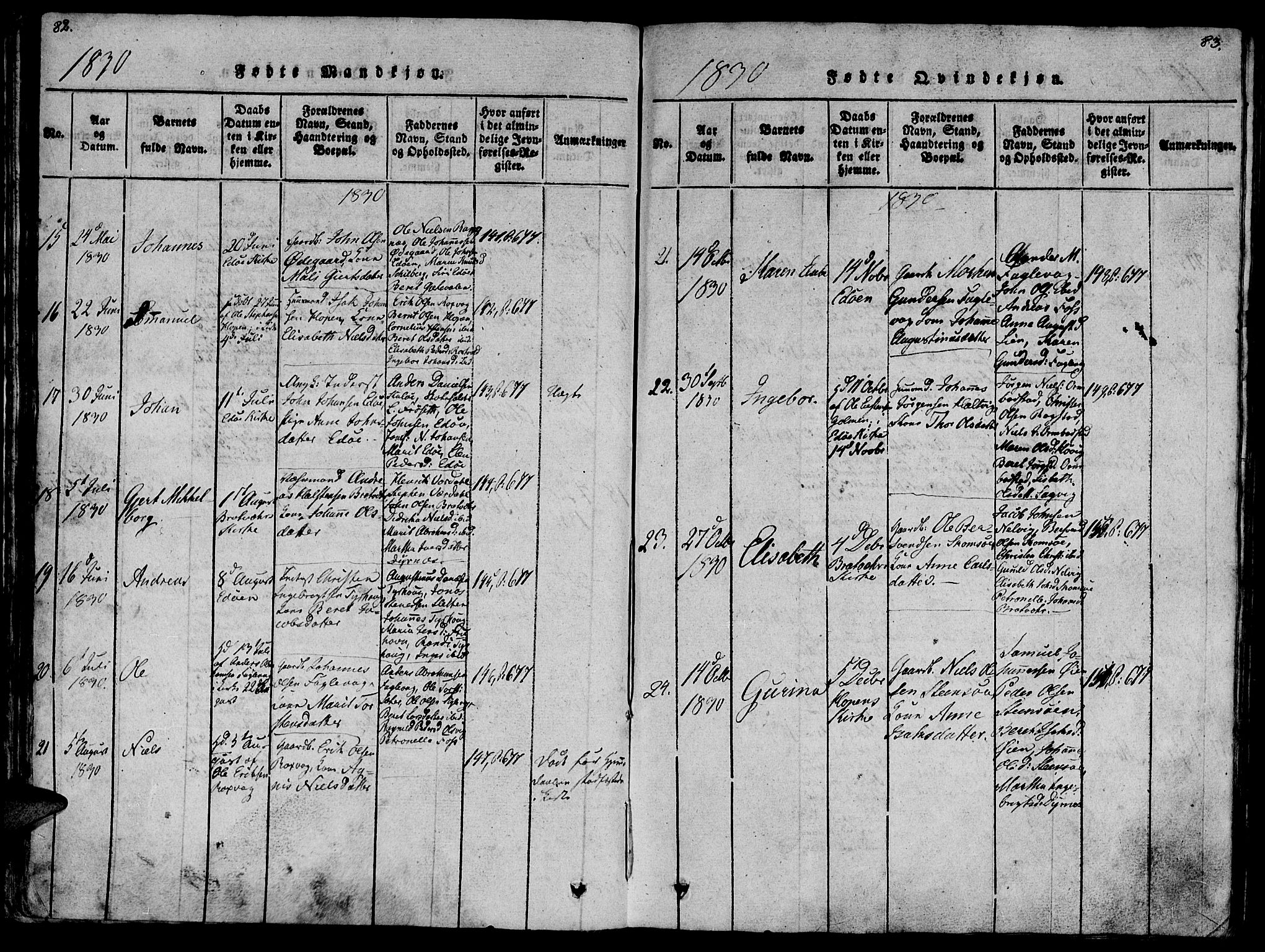 Ministerialprotokoller, klokkerbøker og fødselsregistre - Møre og Romsdal, SAT/A-1454/581/L0933: Parish register (official) no. 581A03 /1, 1819-1836, p. 82-83