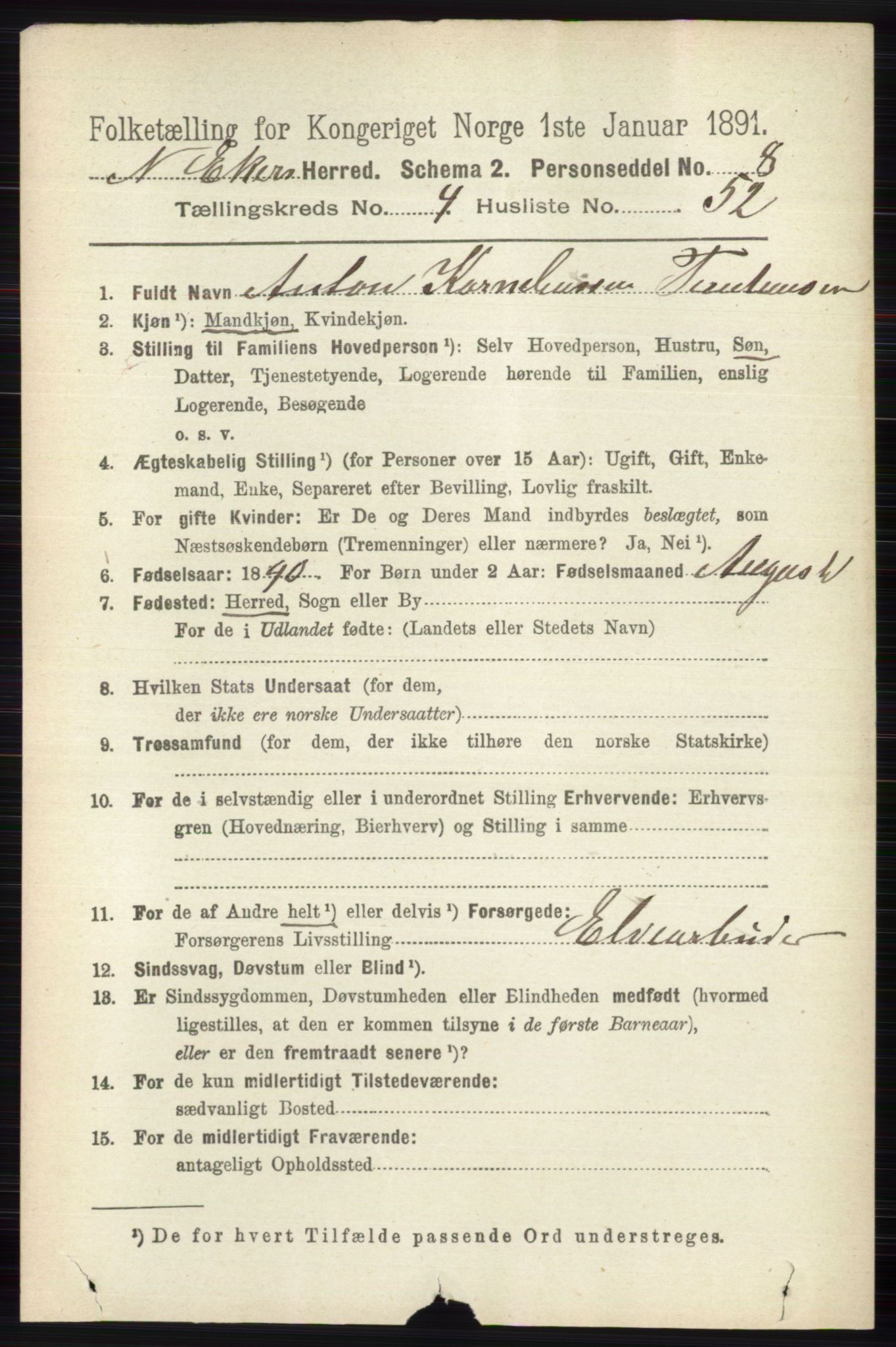 RA, 1891 census for 0625 Nedre Eiker, 1891, p. 2232