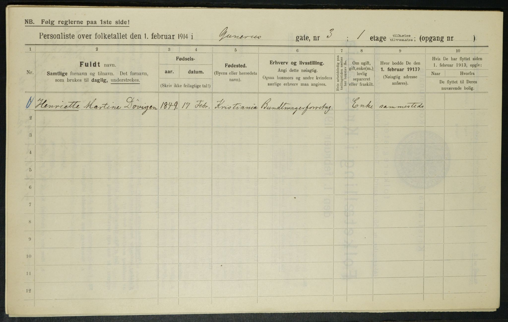 OBA, Municipal Census 1914 for Kristiania, 1914, p. 5196