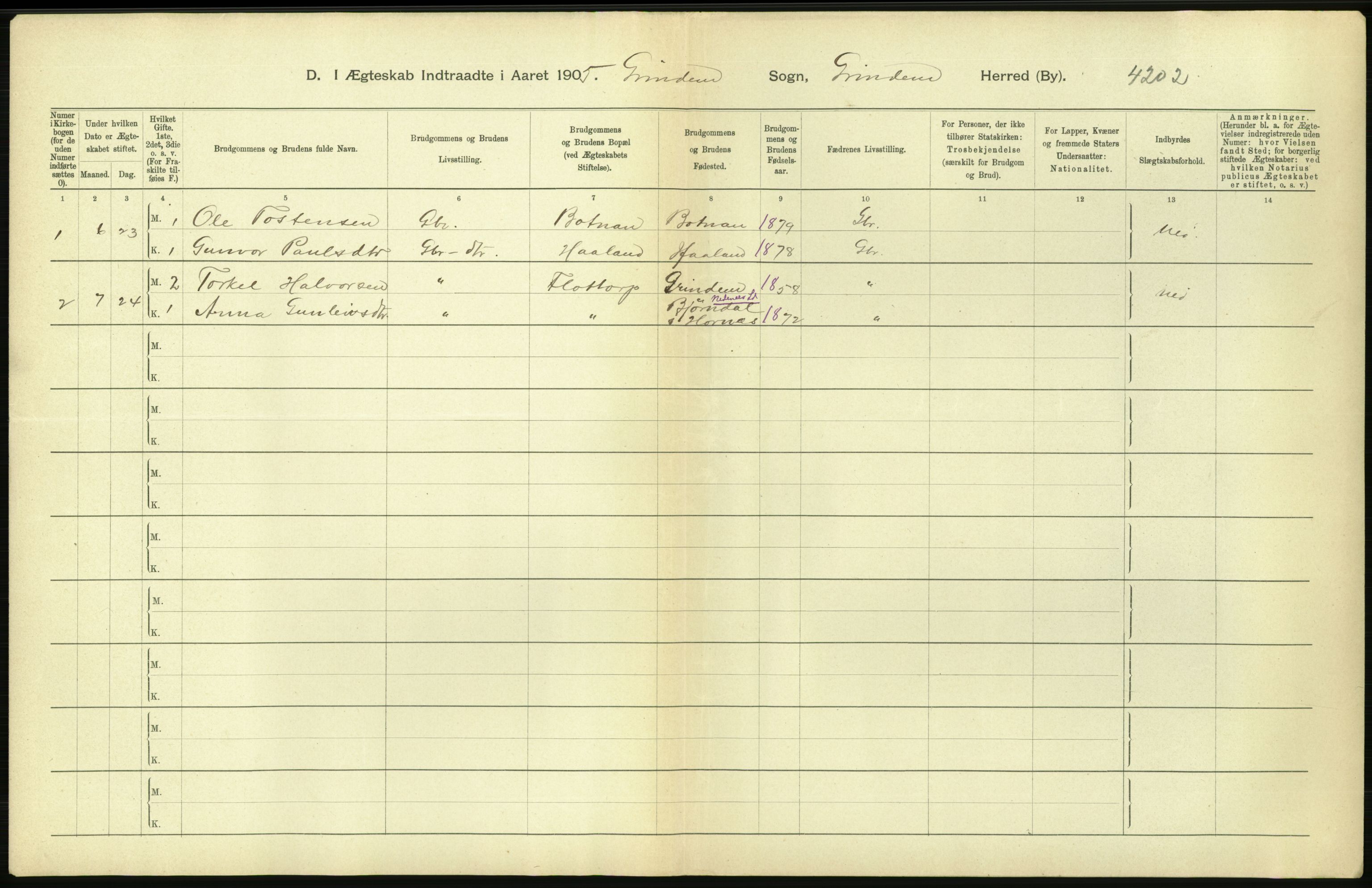 Statistisk sentralbyrå, Sosiodemografiske emner, Befolkning, AV/RA-S-2228/D/Df/Dfa/Dfac/L0020: Lister og Mandals amt: Fødte. Bygder, 1905, p. 44