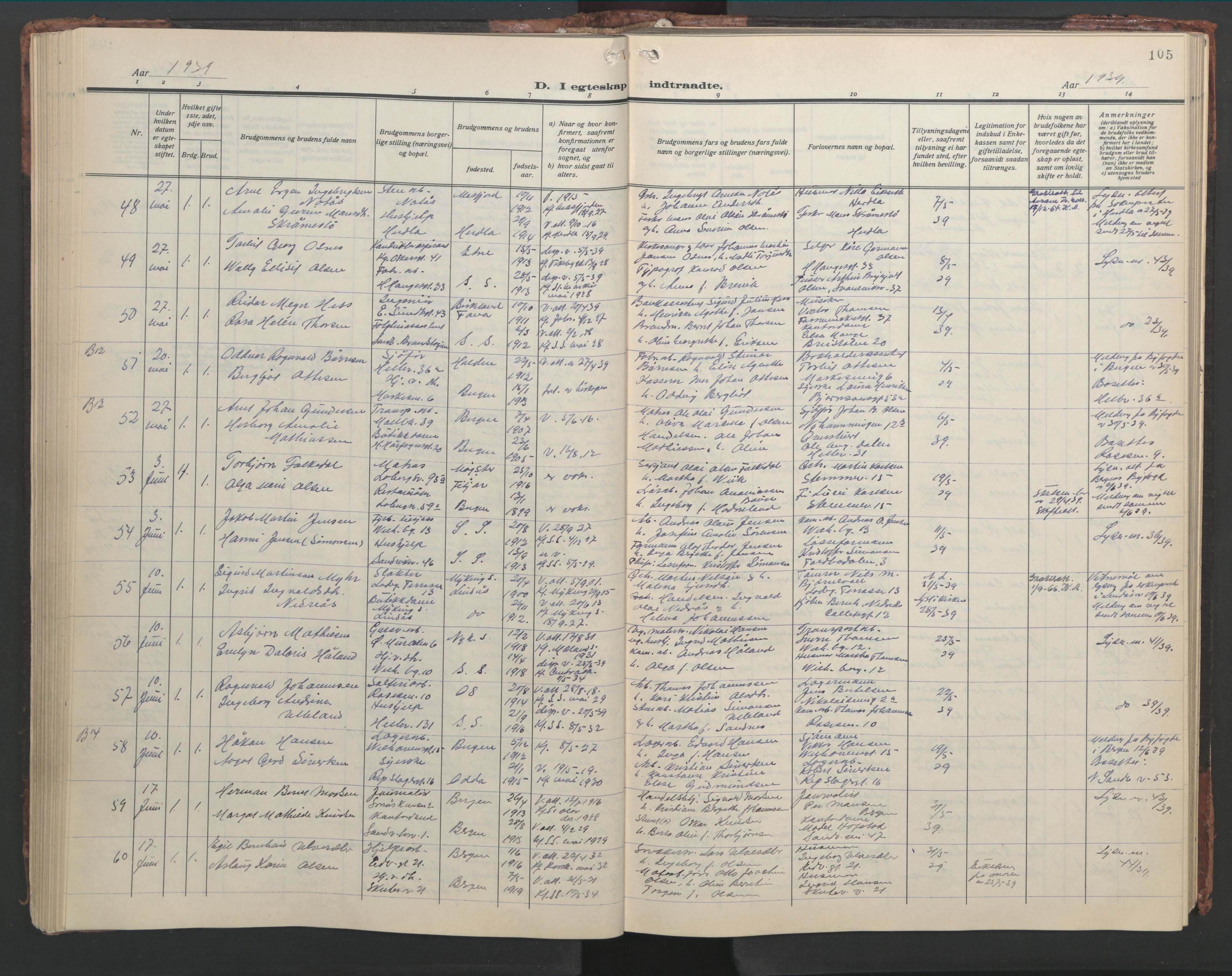 Sandviken Sokneprestembete, AV/SAB-A-77601/H/Hb/L0015: Parish register (copy) no. D 2, 1929-1953, p. 104b-105a