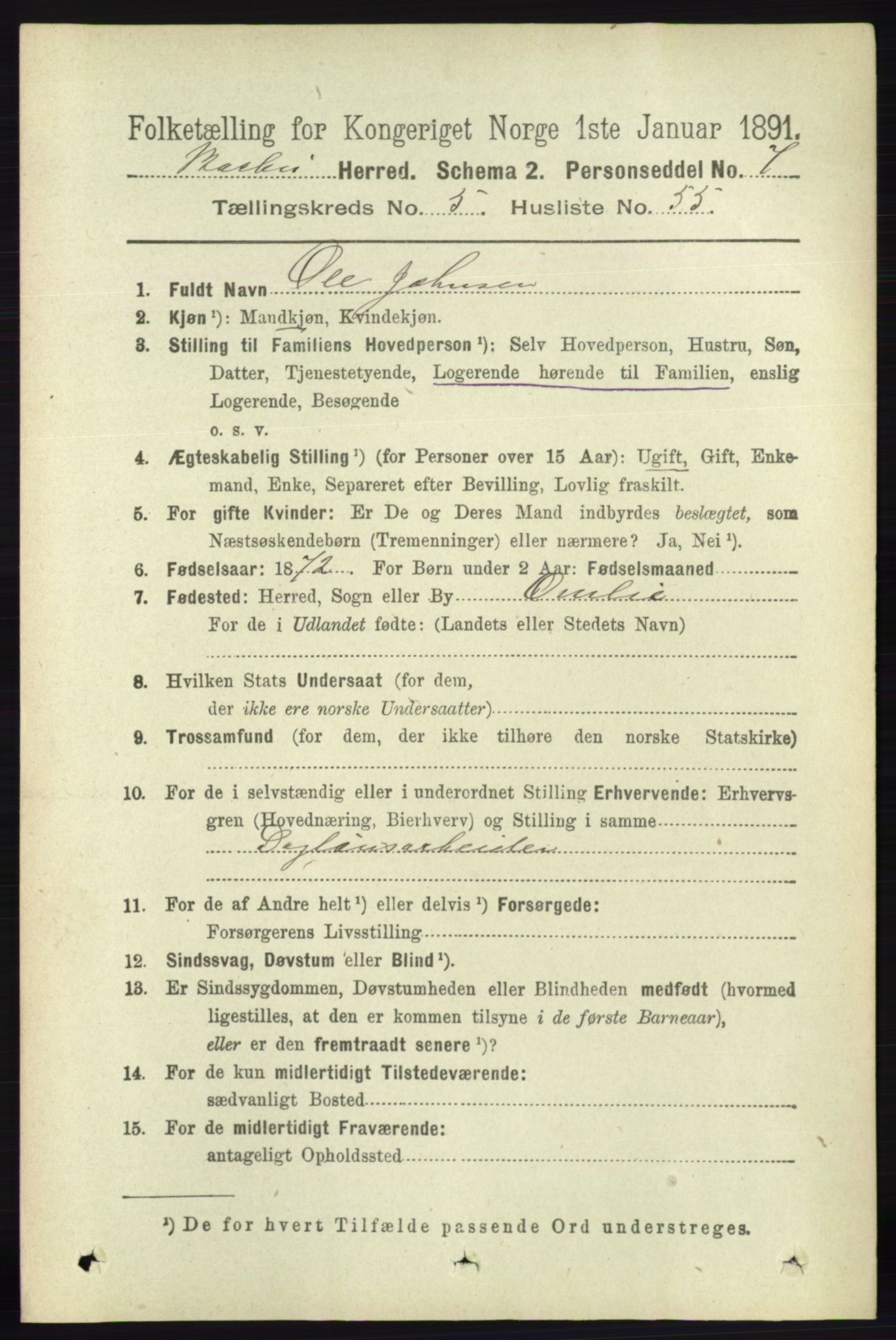 RA, 1891 census for 0990 Barbu, 1891, p. 3981